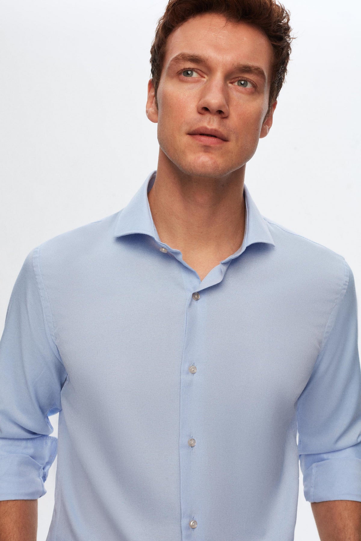 Ds Damat Slim Fit Italian Collar Textured Long-Sleeve Easy-Iron Breathable Four-Season Shirt  - Blue