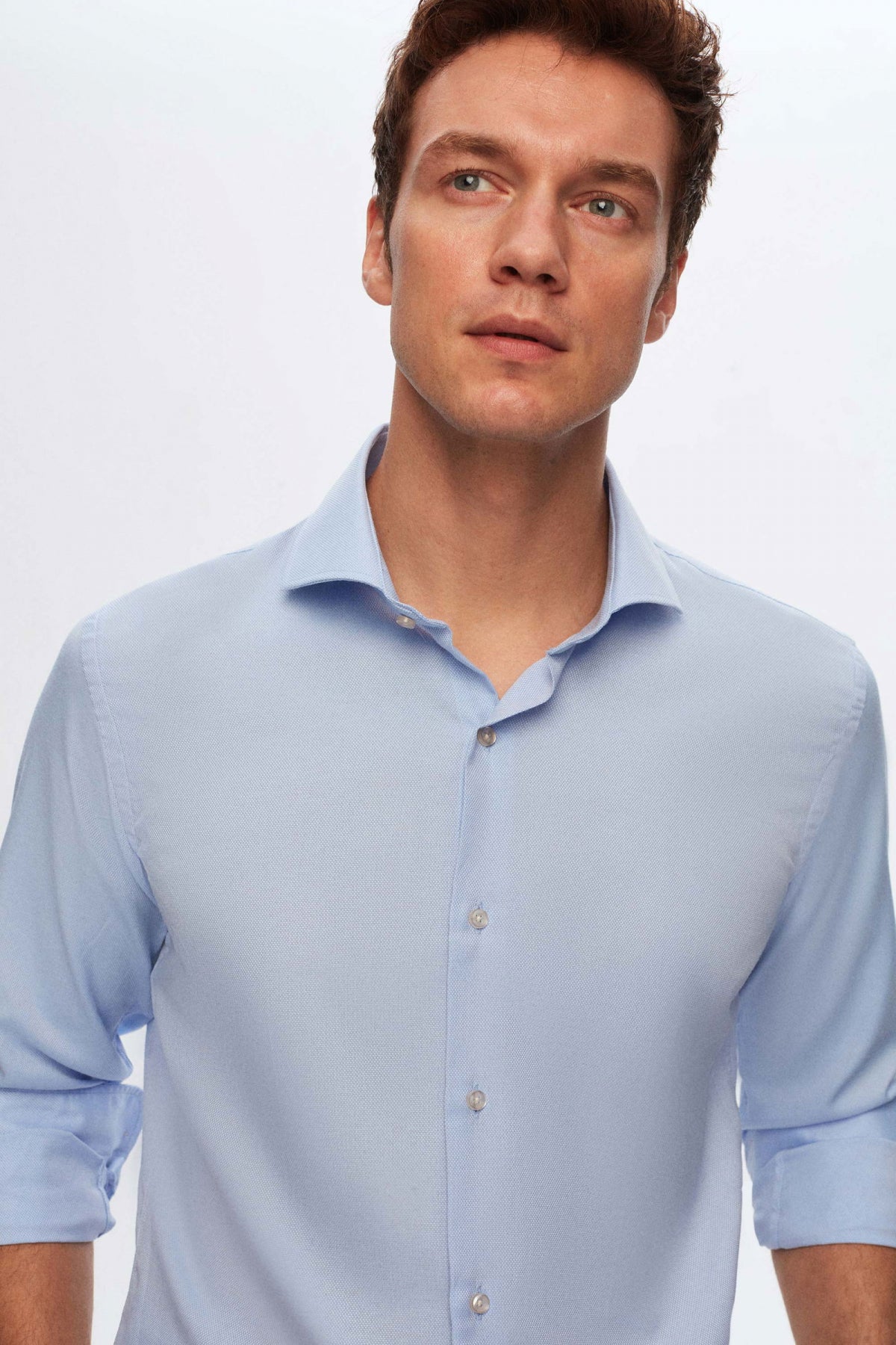 Ds Damat Slim Fit Italian Collar Textured Long-Sleeve Easy-Iron Breathable Four-Season Shirt  - Blue