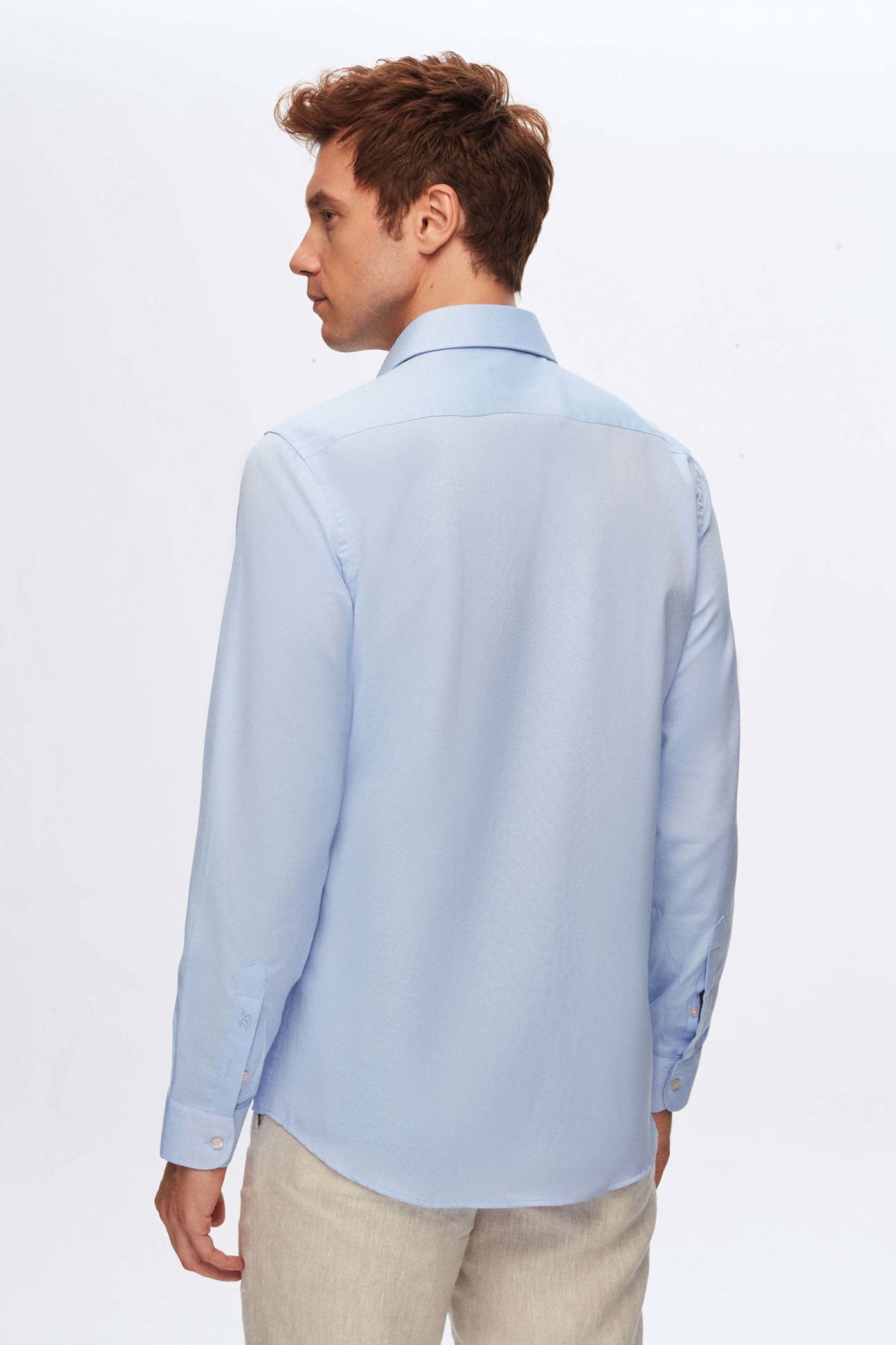 Ds Damat Slim Fit Italian Collar Textured Long-Sleeve Easy-Iron Breathable Four-Season Shirt  - Blue