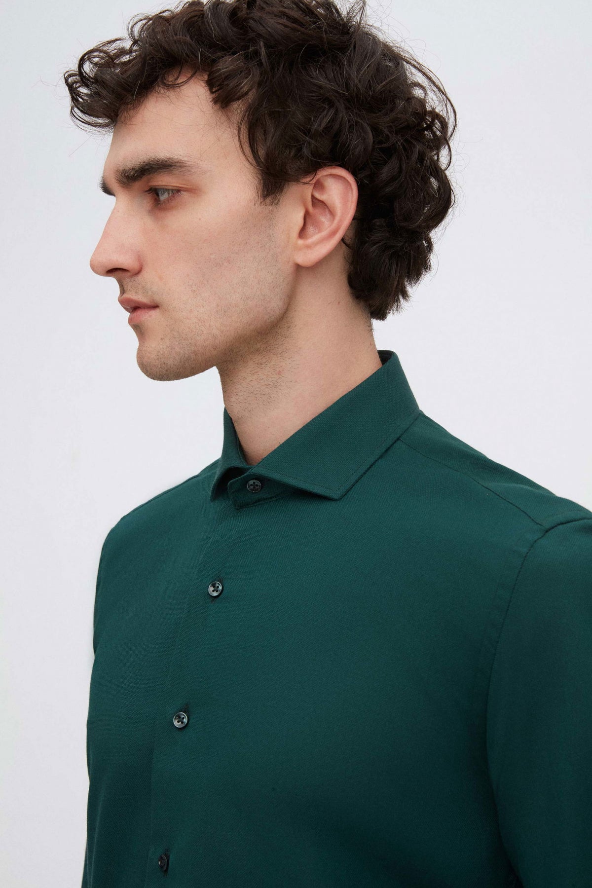 Ds Damat Slim Fit Italian Collar Textured Long-Sleeve Easy-Iron Breathable Four-Season Shirt  - Dark Green