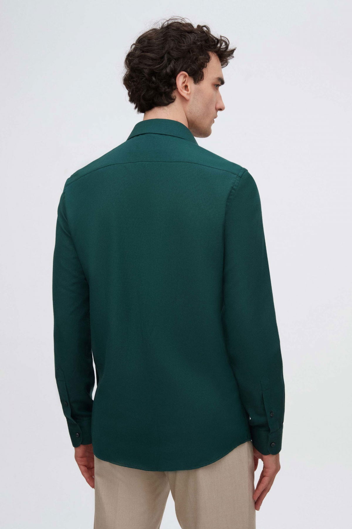 Ds Damat Slim Fit Italian Collar Textured Long-Sleeve Easy-Iron Breathable Four-Season Shirt  - Dark Green