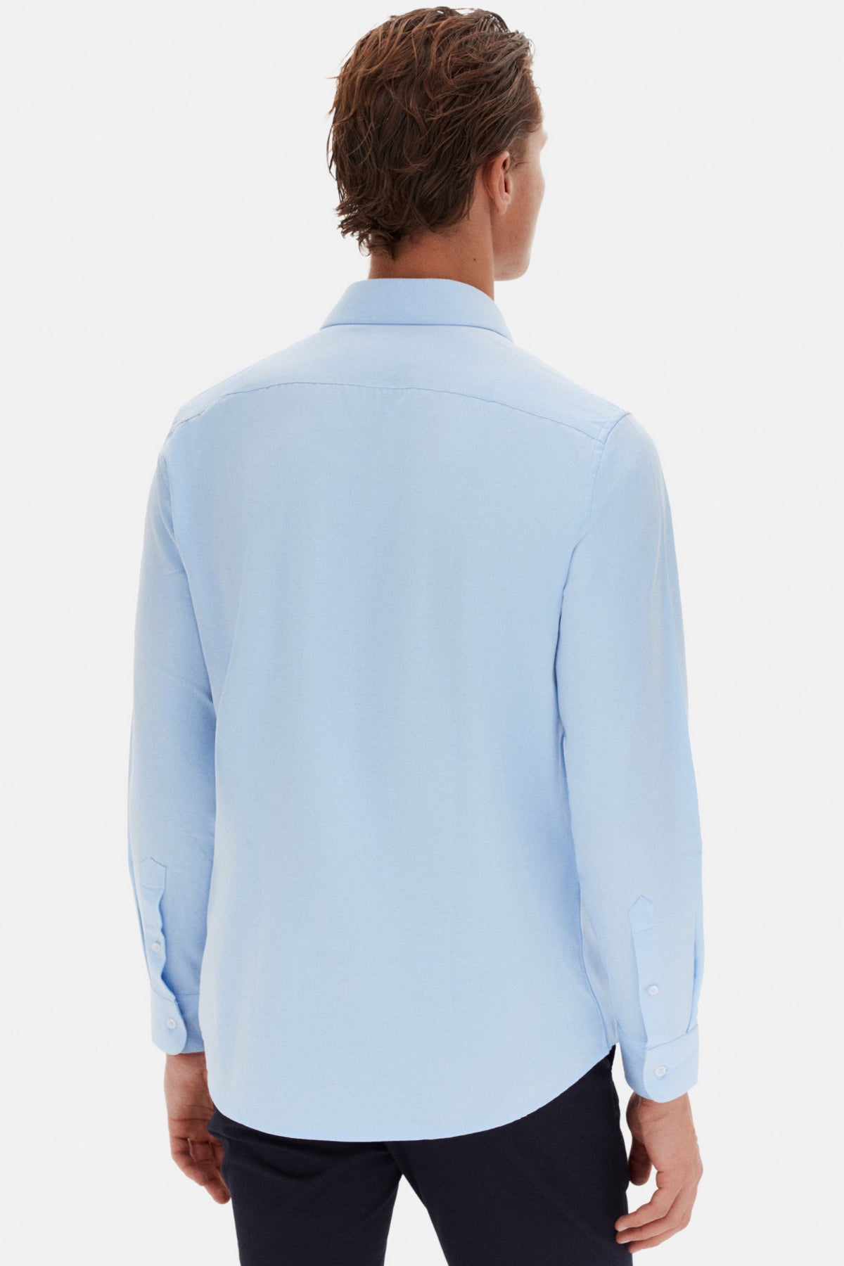 Ds Damat Slim Fit Italian Collar Textured Long-Sleeve Easy-Iron Breathable Four-Season Shirt  - Light Blue