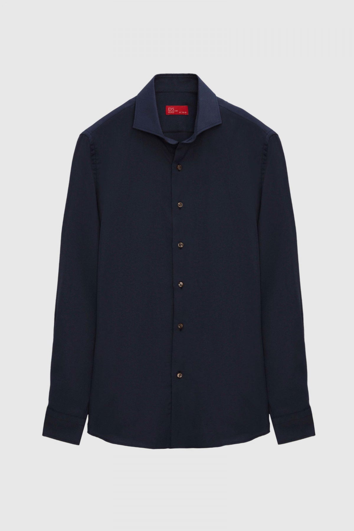 Ds Damat Slim Fit Italian Collar Textured Long-Sleeve Easy-Iron Breathable Four-Season Shirt  - Navy Blue