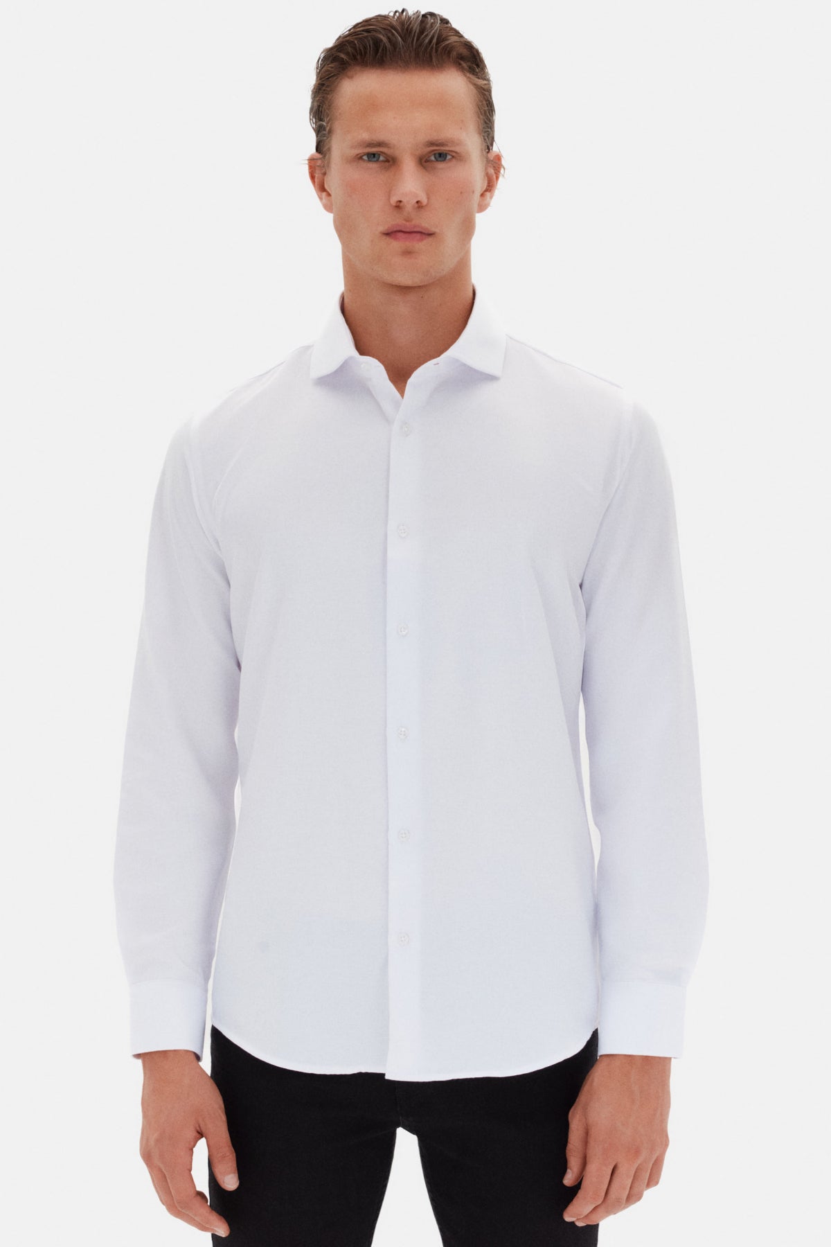 Ds Damat Slim Fit Italian Collar Textured Long-Sleeve Easy-Iron Breathable Four-Season Shirt  - White