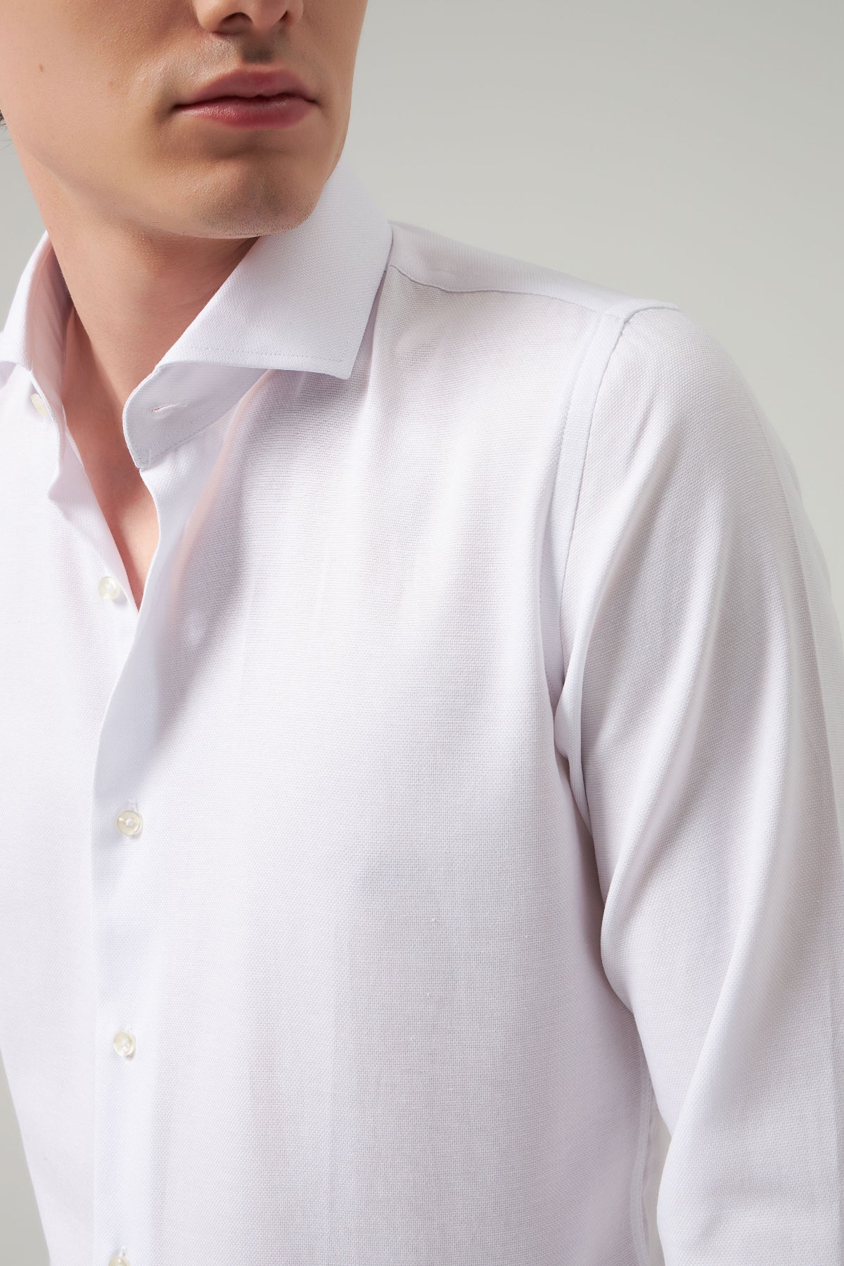 Ds Damat Slim Fit Italian Collar Textured Long-Sleeve Easy-Iron Breathable Four-Season Shirt  - White