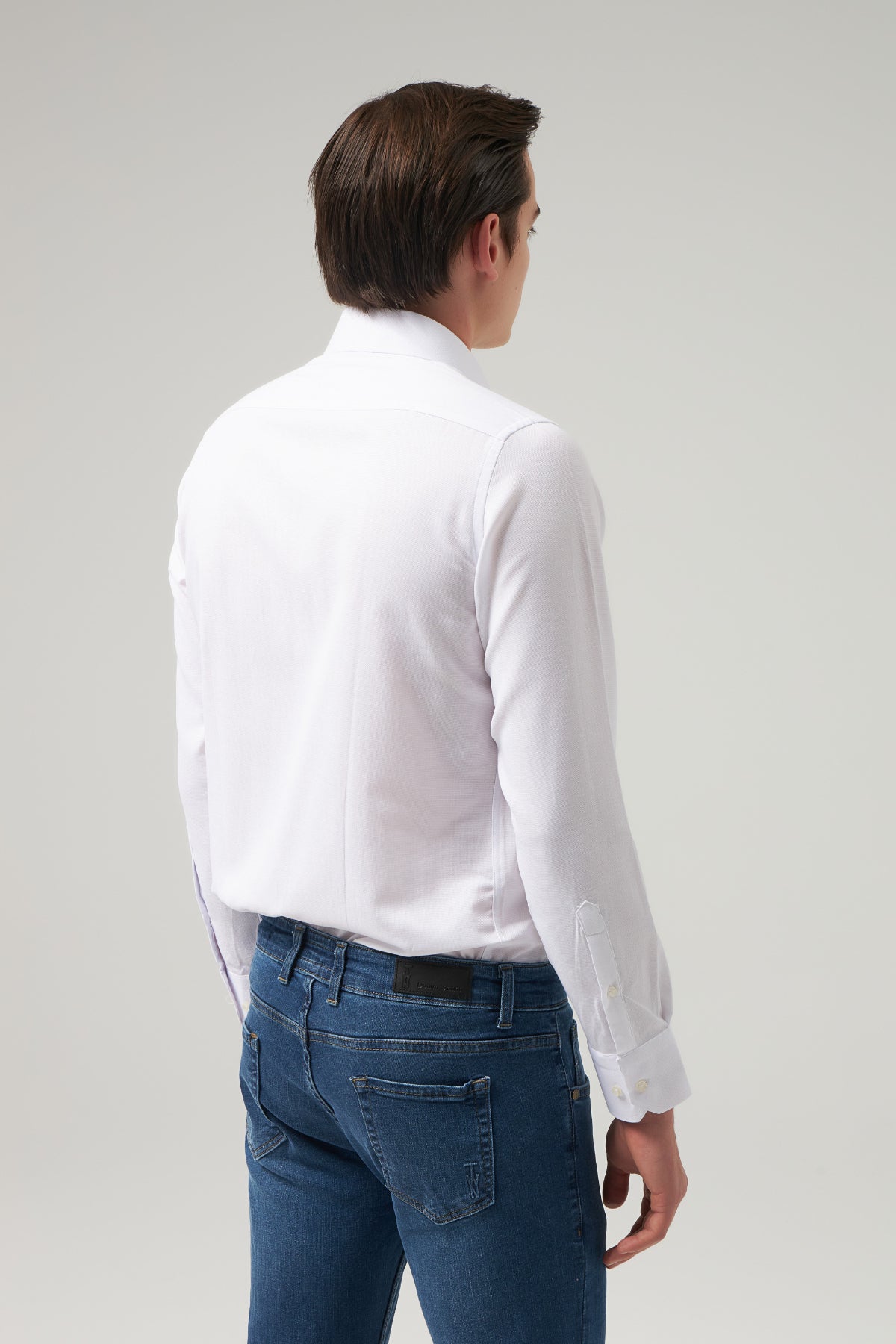 Ds Damat Slim Fit Italian Collar Textured Long-Sleeve Easy-Iron Breathable Four-Season Shirt  - White
