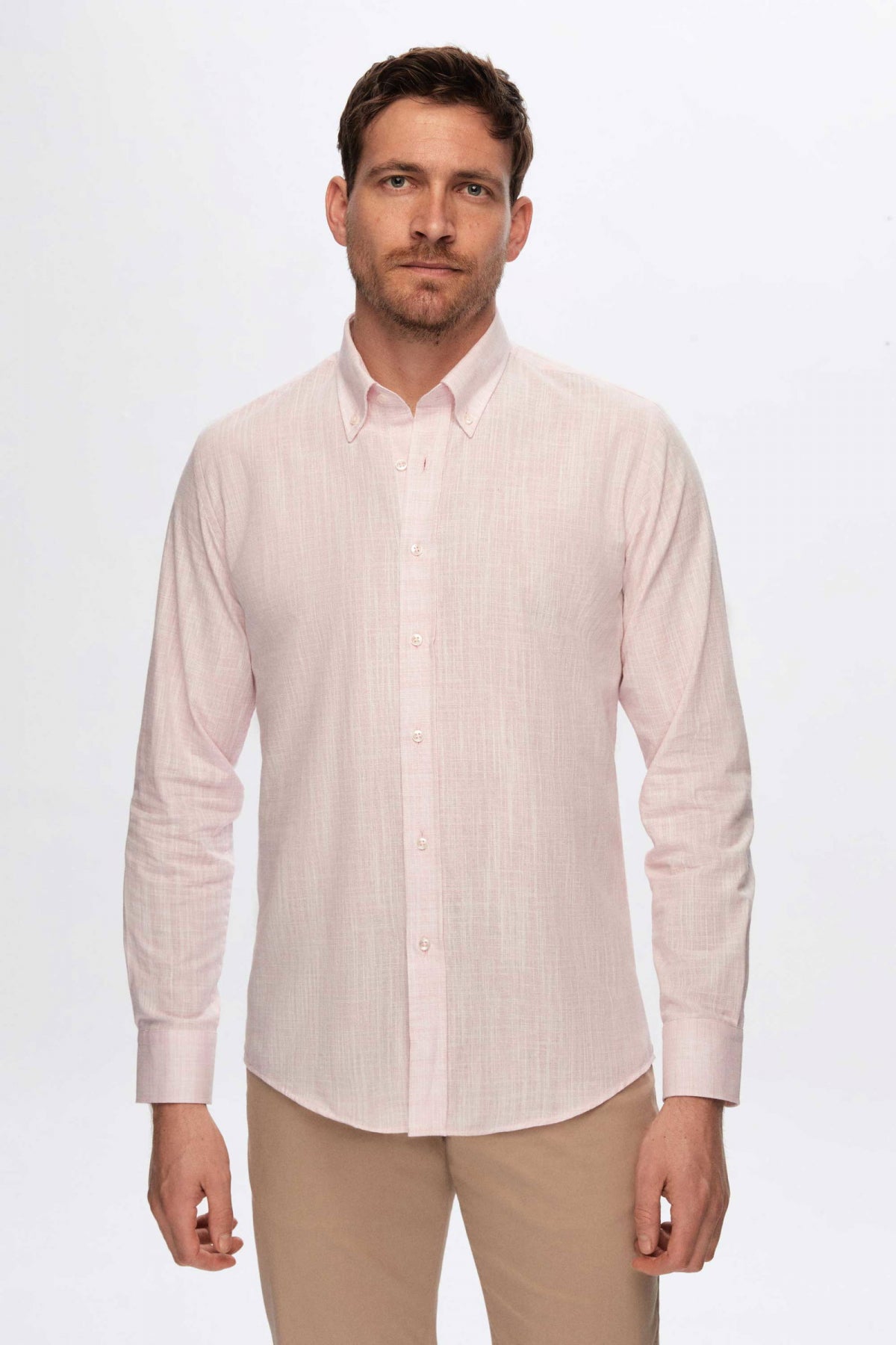 Ds Damat Slim Fit Linen-Look Shirt  - Pink