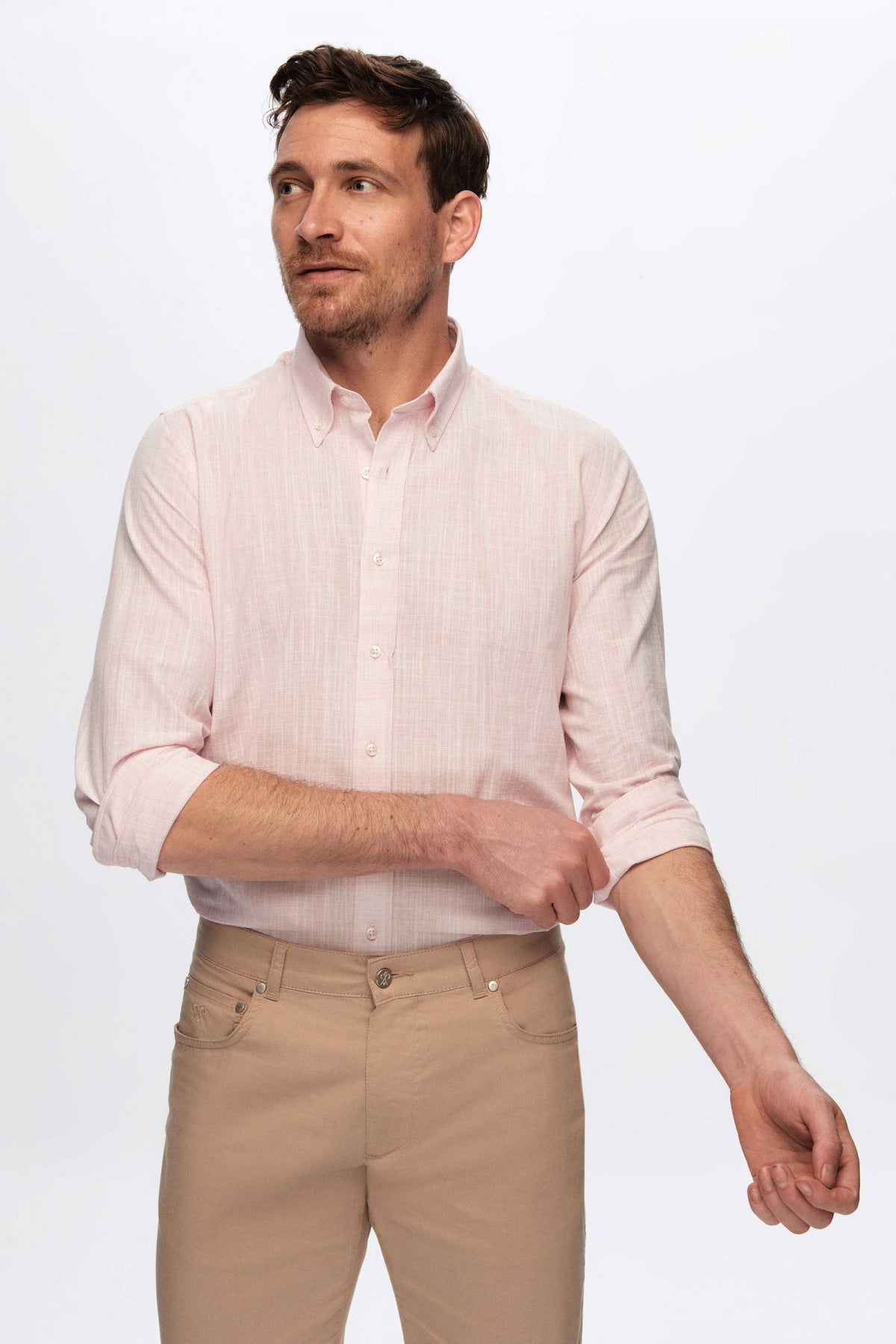 Ds Damat Slim Fit Linen-Look Shirt  - Pink