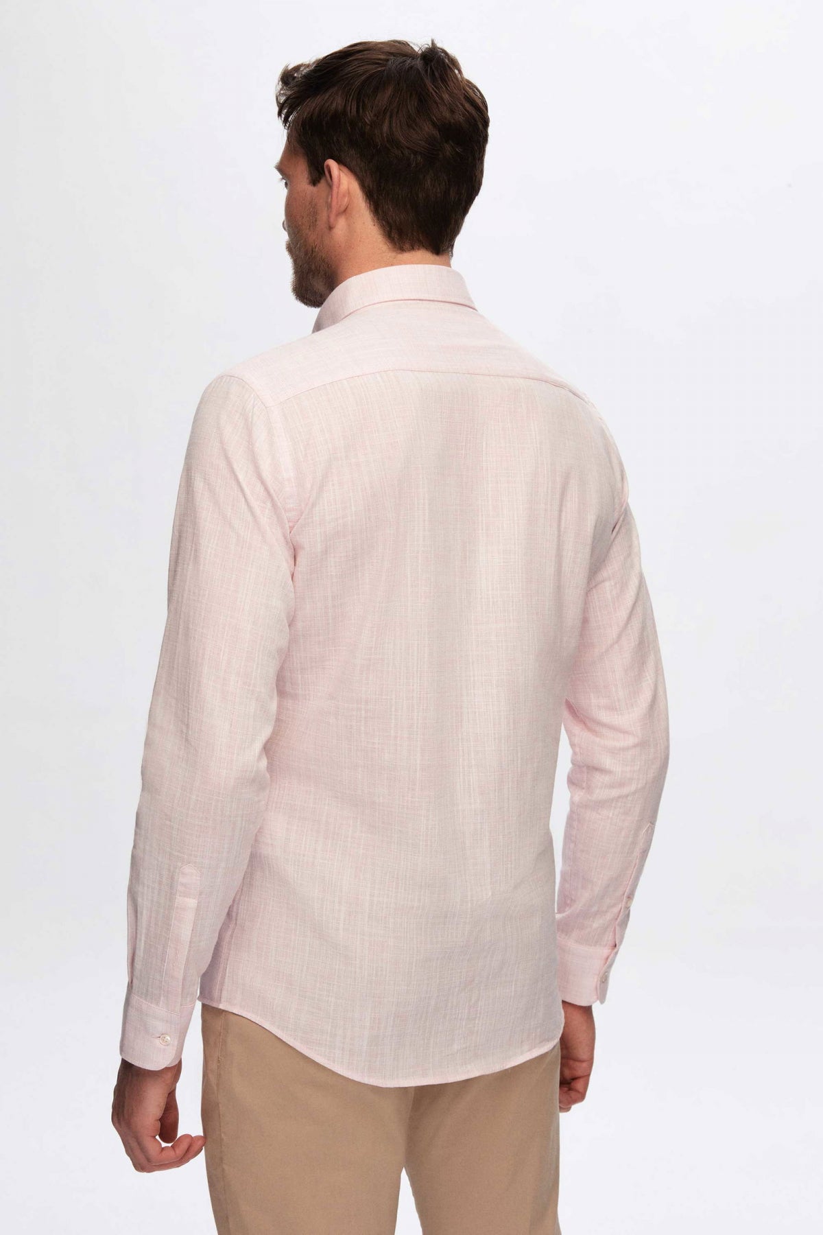 Ds Damat Slim Fit Linen-Look Shirt  - Pink