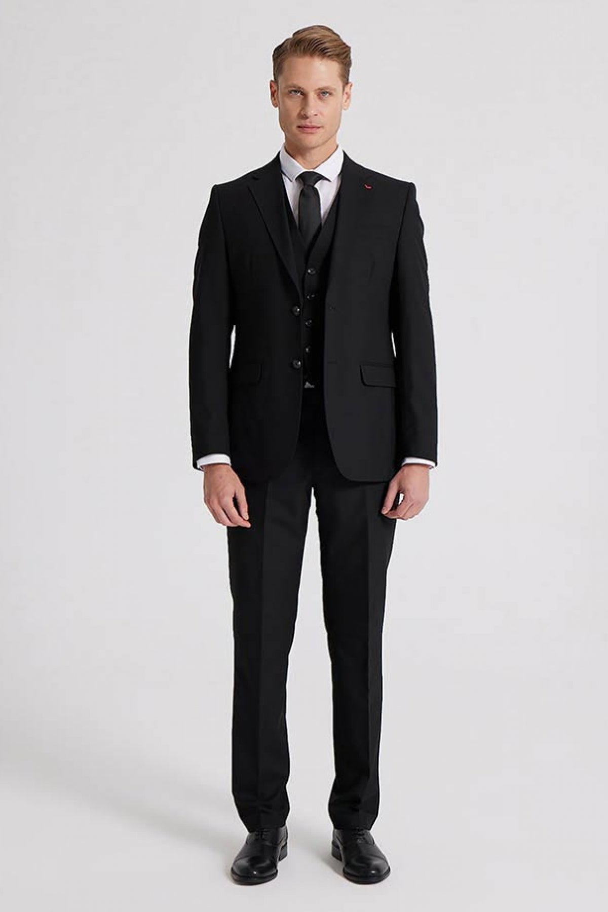 Ds Damat Slim Fit Mono Collar Single Vent Lined Suit with Vest  - Black