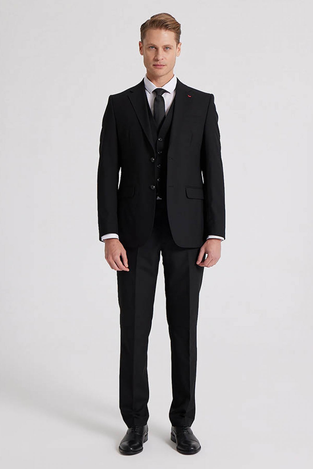 Ds Damat Slim Fit Mono Collar Single Vent Lined Suit with Vest  - Black