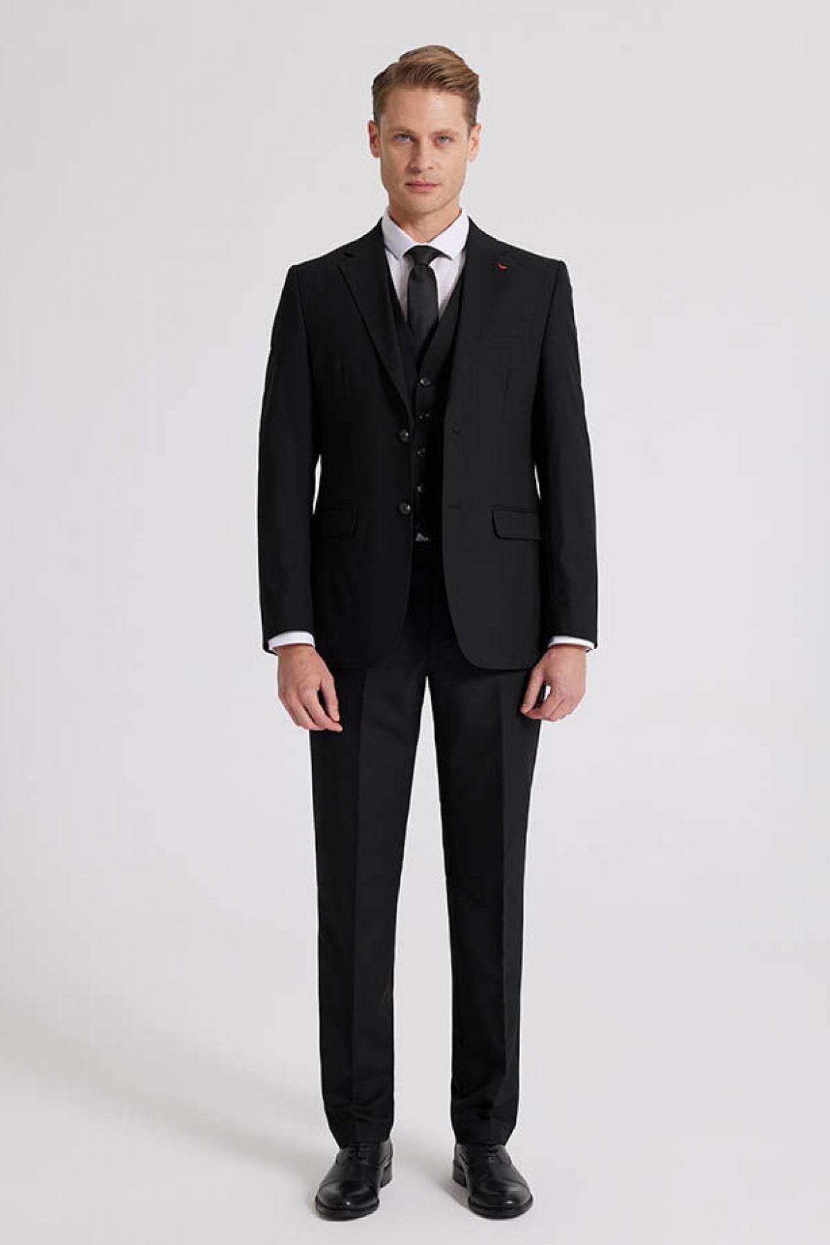 Ds Damat Slim Fit Mono Collar Single Vent Lined Suit with Vest  - Black