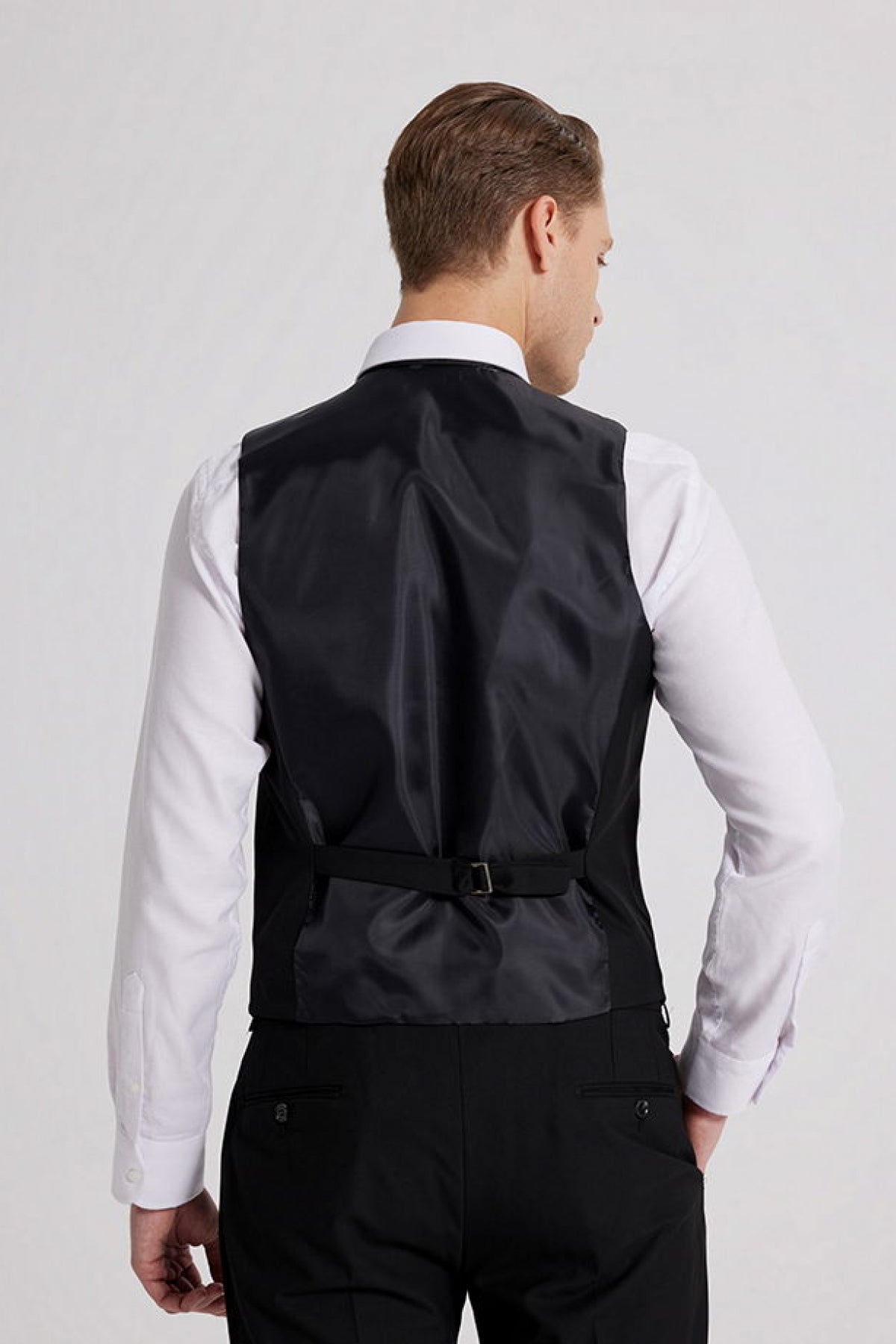 Ds Damat Slim Fit Mono Collar Single Vent Lined Suit with Vest  - Black