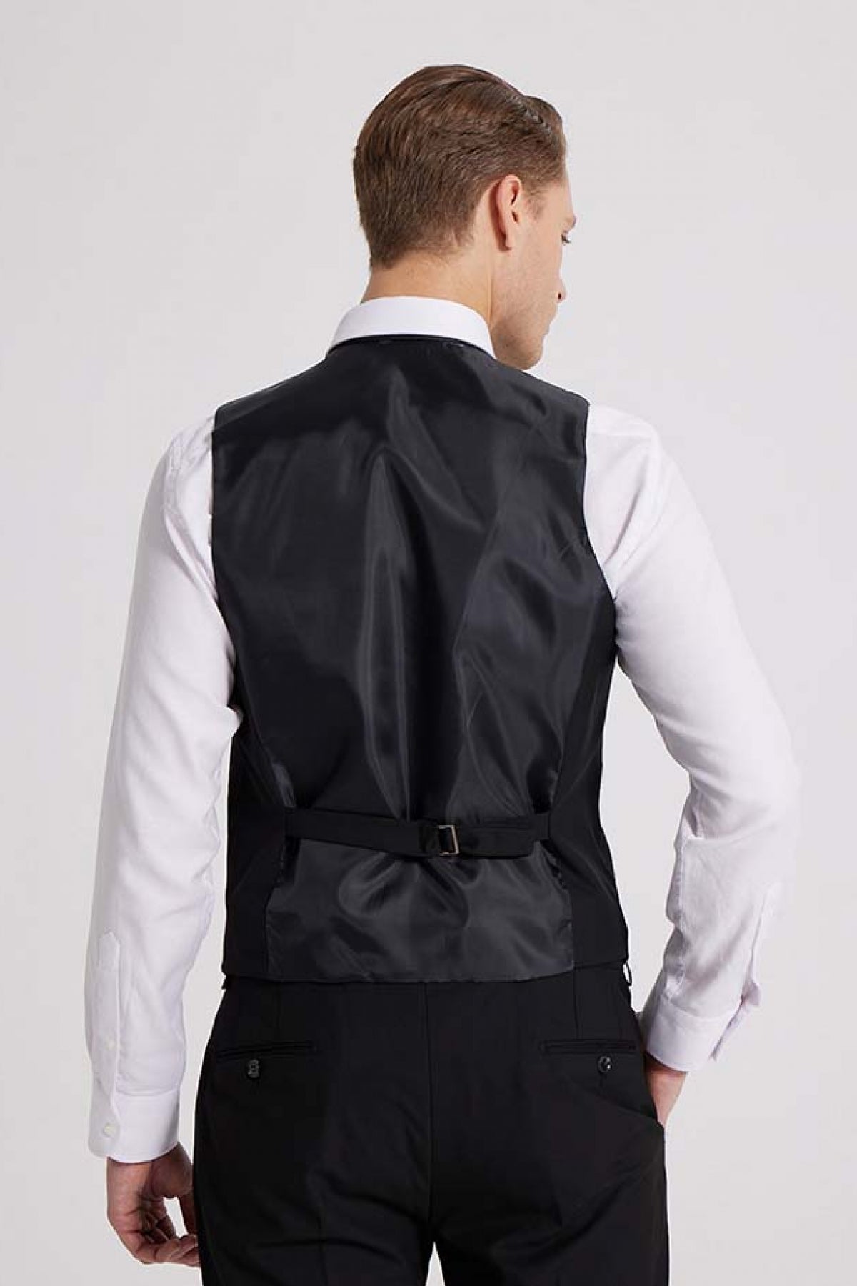 Ds Damat Slim Fit Mono Collar Single Vent Lined Suit with Vest  - Black