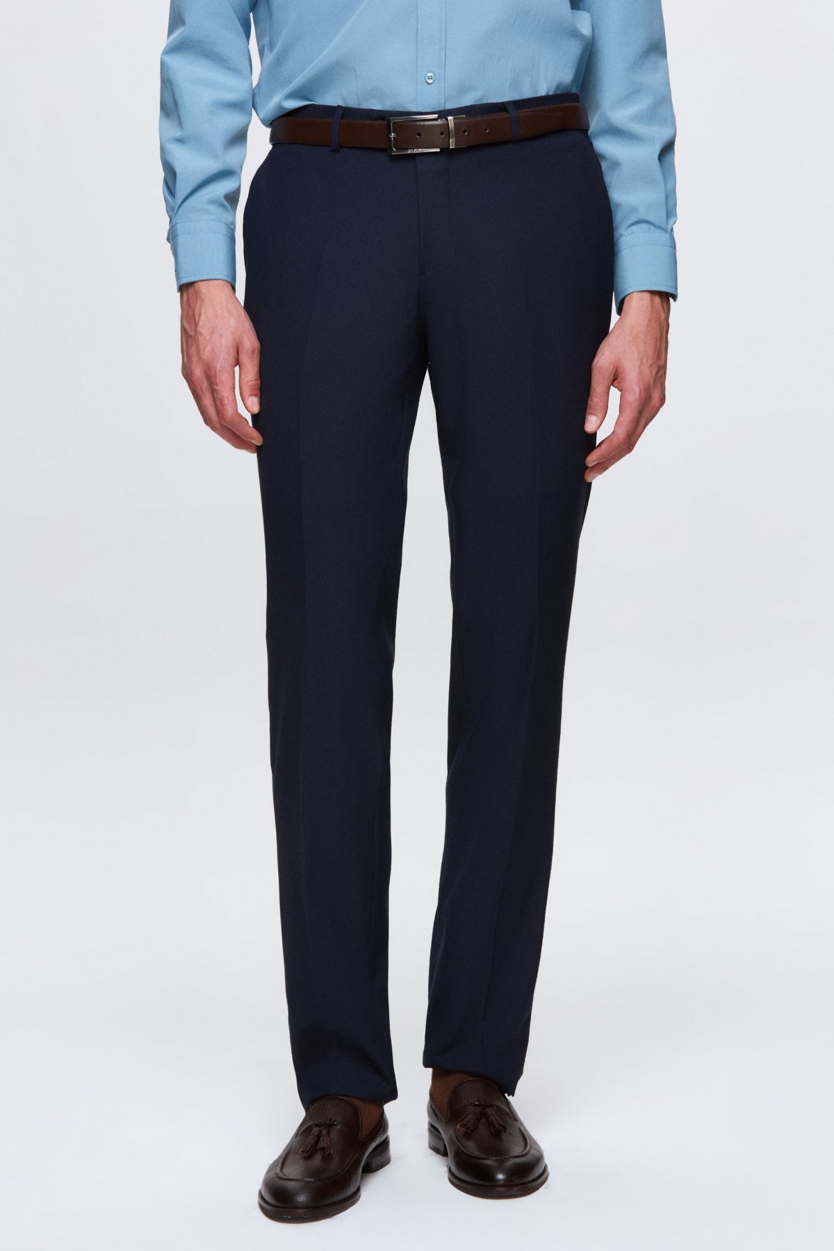 Ds Damat Slim Fit Mono Collar Single Vent Lined Suit with Vest  - Navy Blue