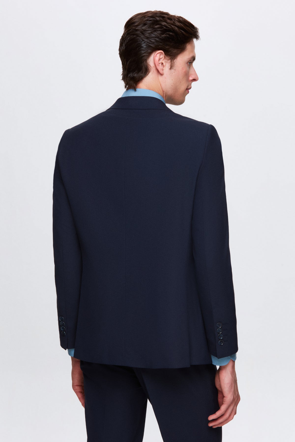 Ds Damat Slim Fit Mono Collar Single Vent Lined Suit with Vest  - Navy Blue