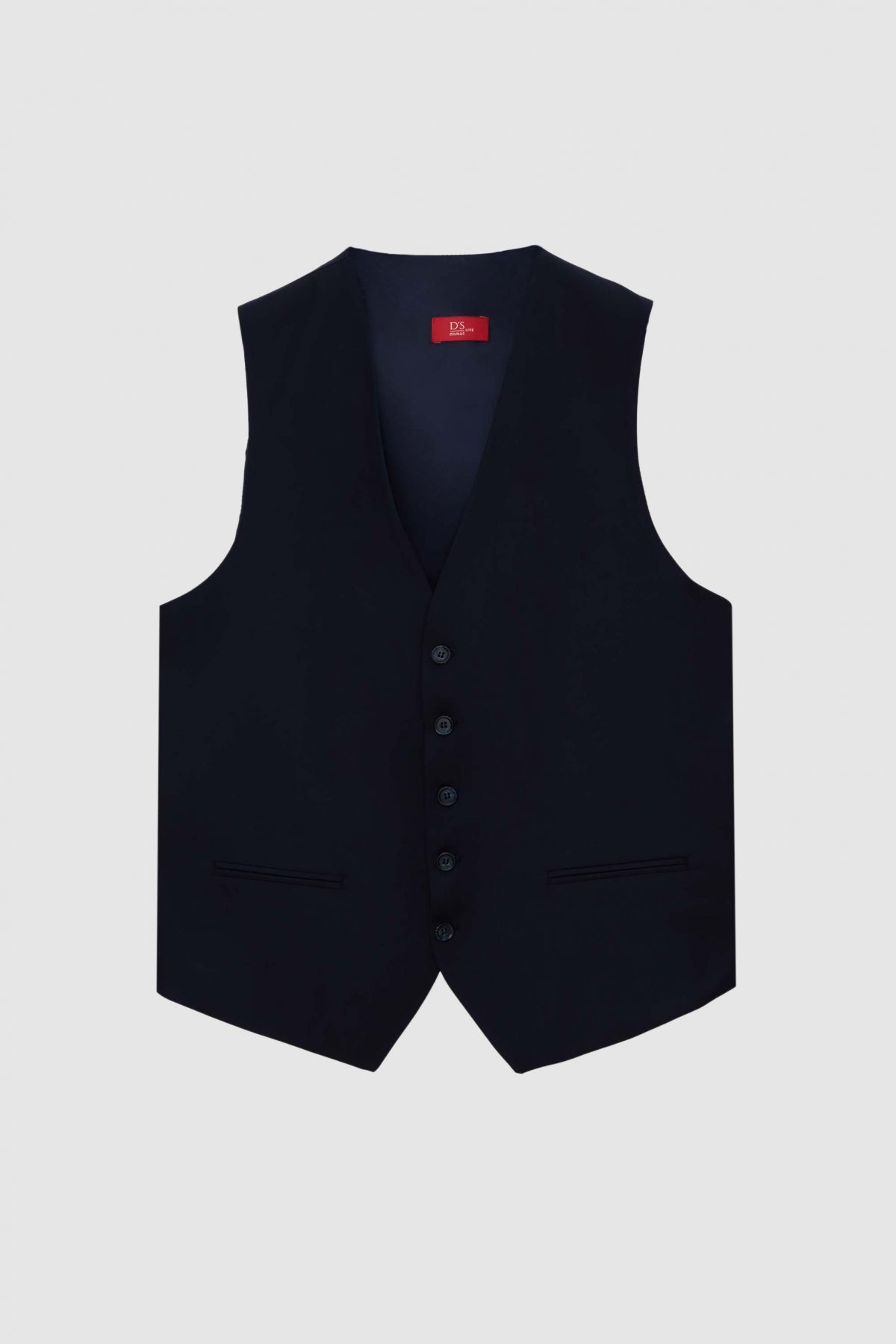 Ds Damat Slim Fit Mono Collar Single Vent Lined Suit with Vest  - Navy Blue