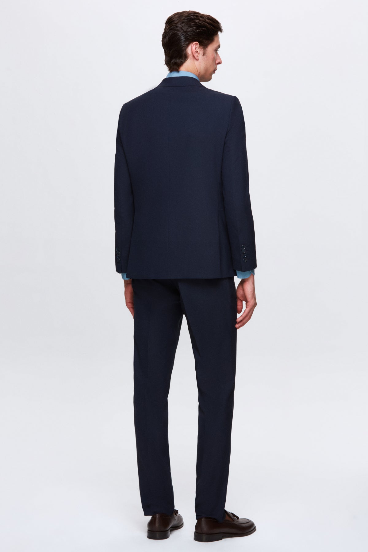 Ds Damat Slim Fit Mono Collar Single Vent Lined Suit with Vest  - Navy Blue