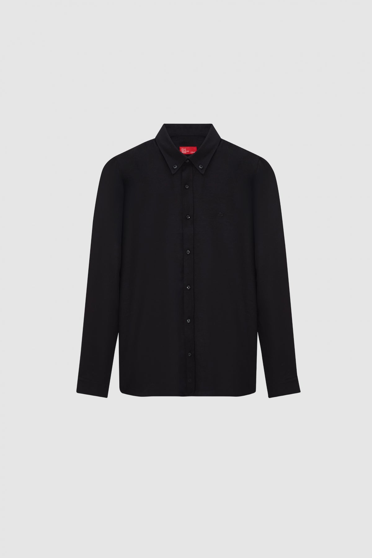Ds Damat Slim Fit Oxford Button-Down Easy Iron Embroidered Detail Cotton Shirt  - Black
