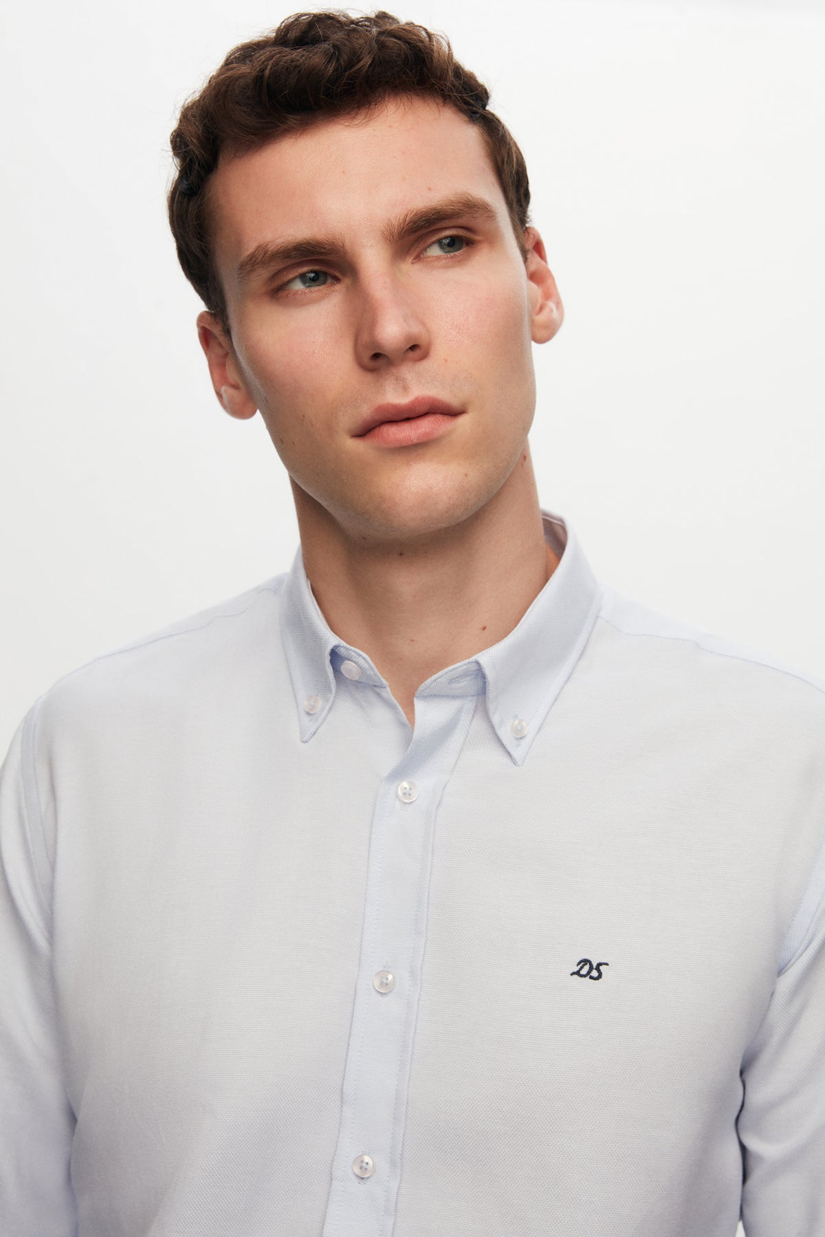 Ds Damat Slim Fit Oxford Button-Down Easy Iron Embroidered Detail Cotton Shirt  - Blue