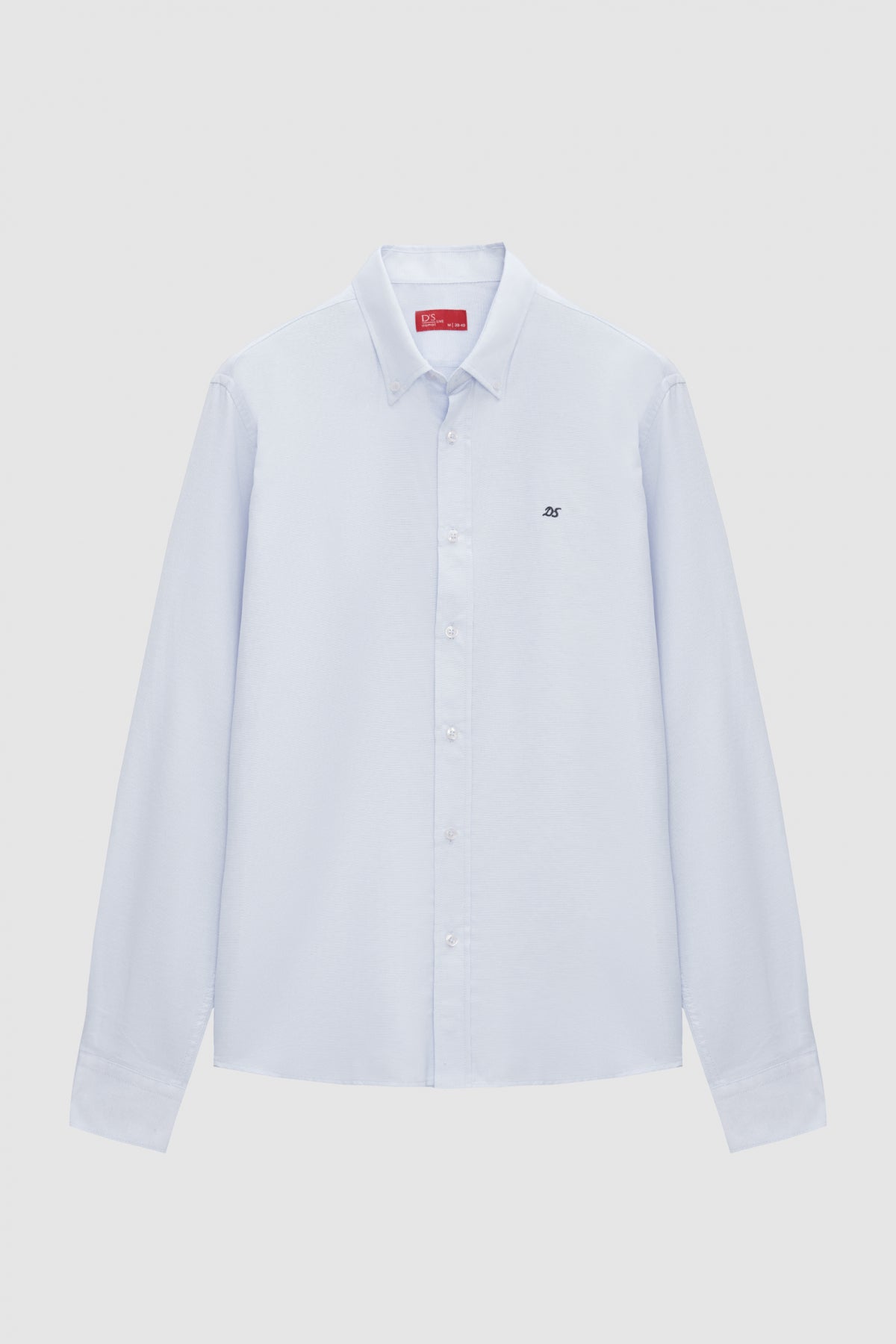 Ds Damat Slim Fit Oxford Button-Down Easy Iron Embroidered Detail Cotton Shirt  - Blue