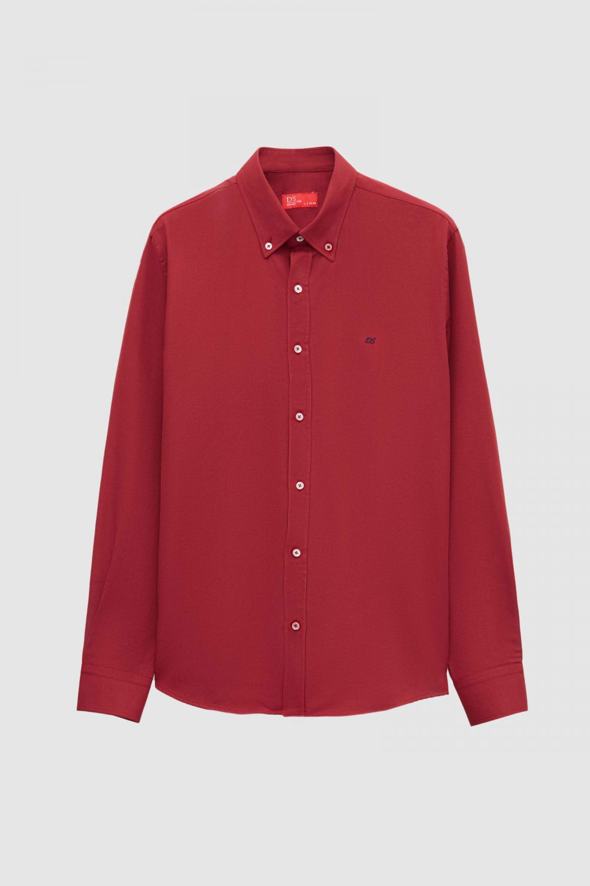 Ds Damat Slim Fit Oxford Button-Down Easy Iron Embroidered Detail Cotton Shirt  - Burgundy