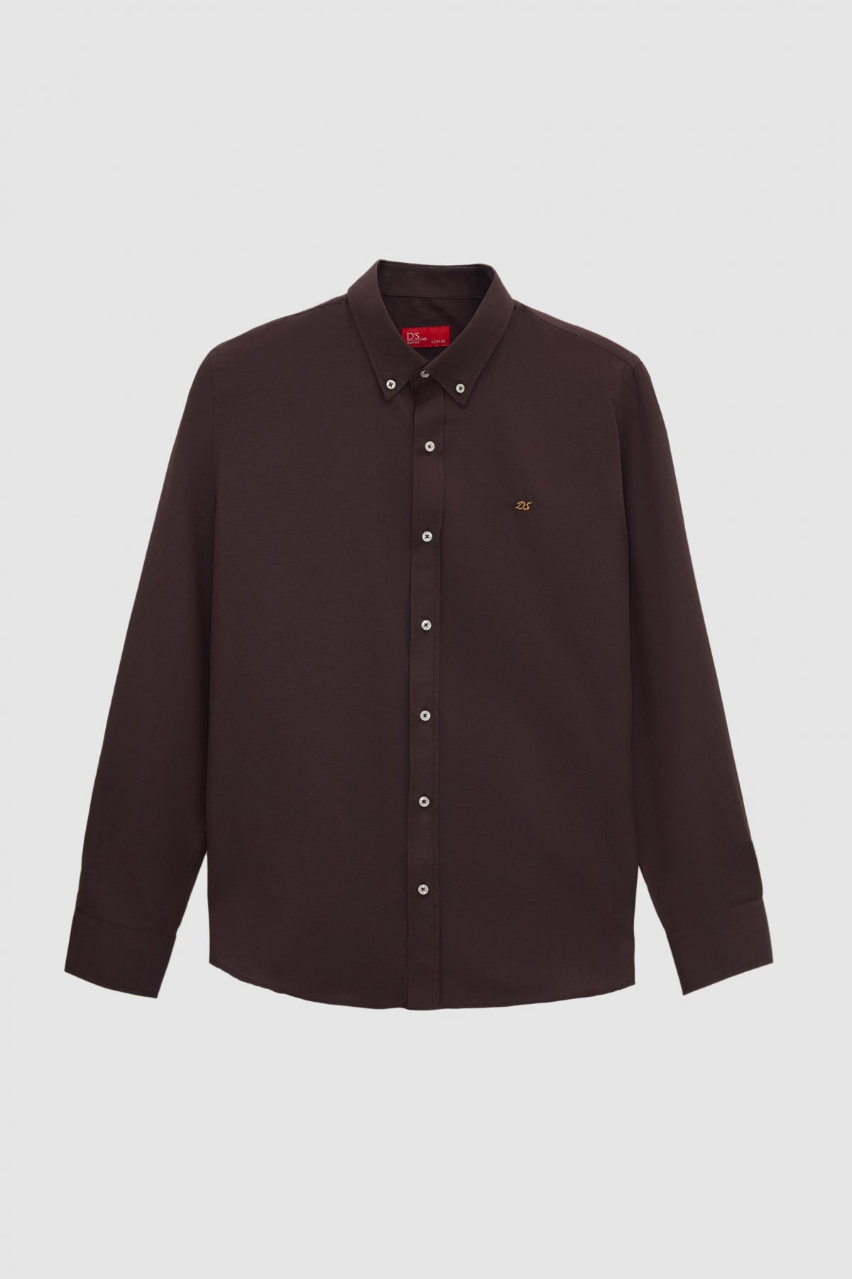 Ds Damat Slim Fit Oxford Button-Down Easy Iron Embroidered Detail Cotton Shirt  - Dark Brown