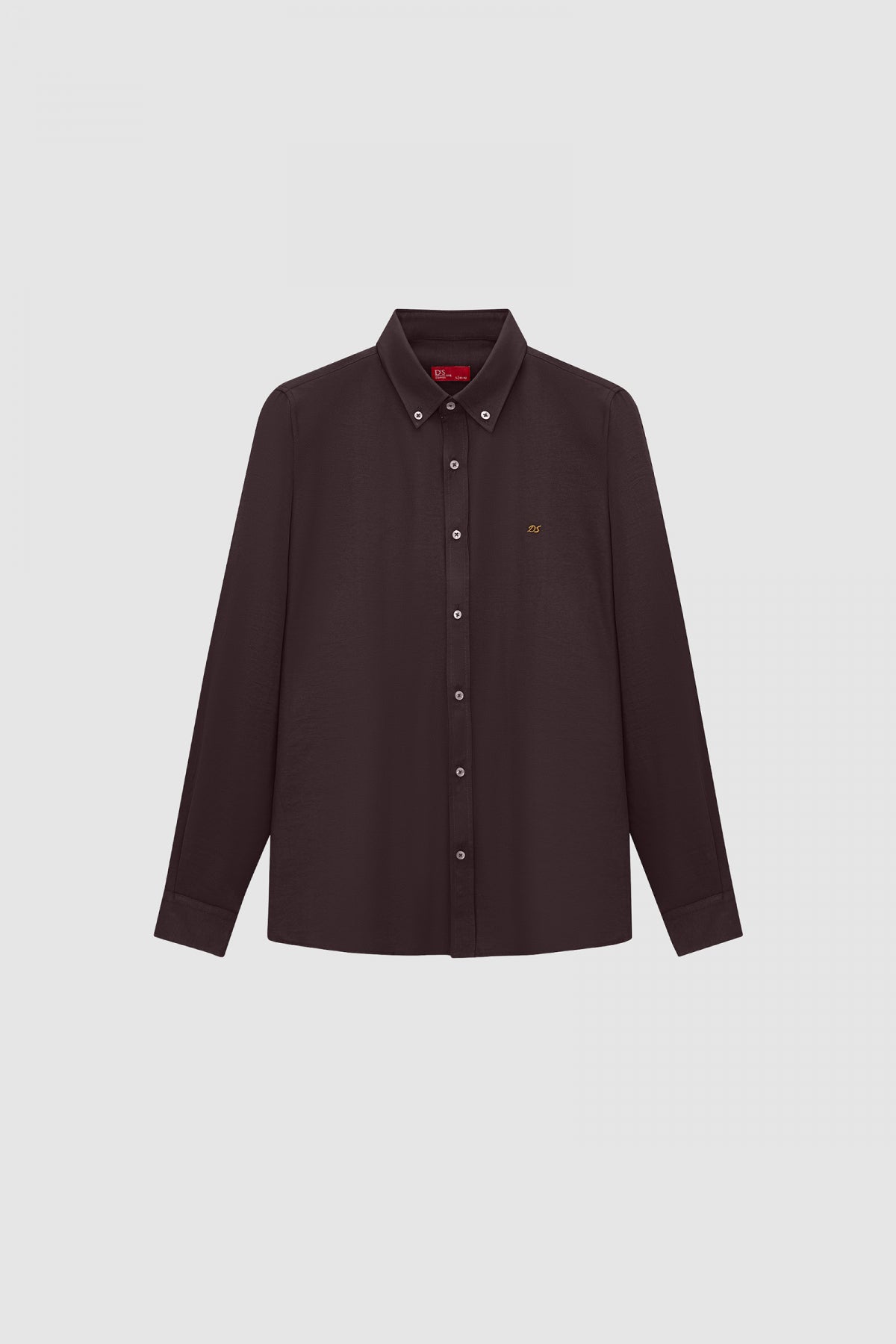 Ds Damat Slim Fit Oxford Button-Down Easy Iron Embroidered Detail Cotton Shirt  - Dark Brown