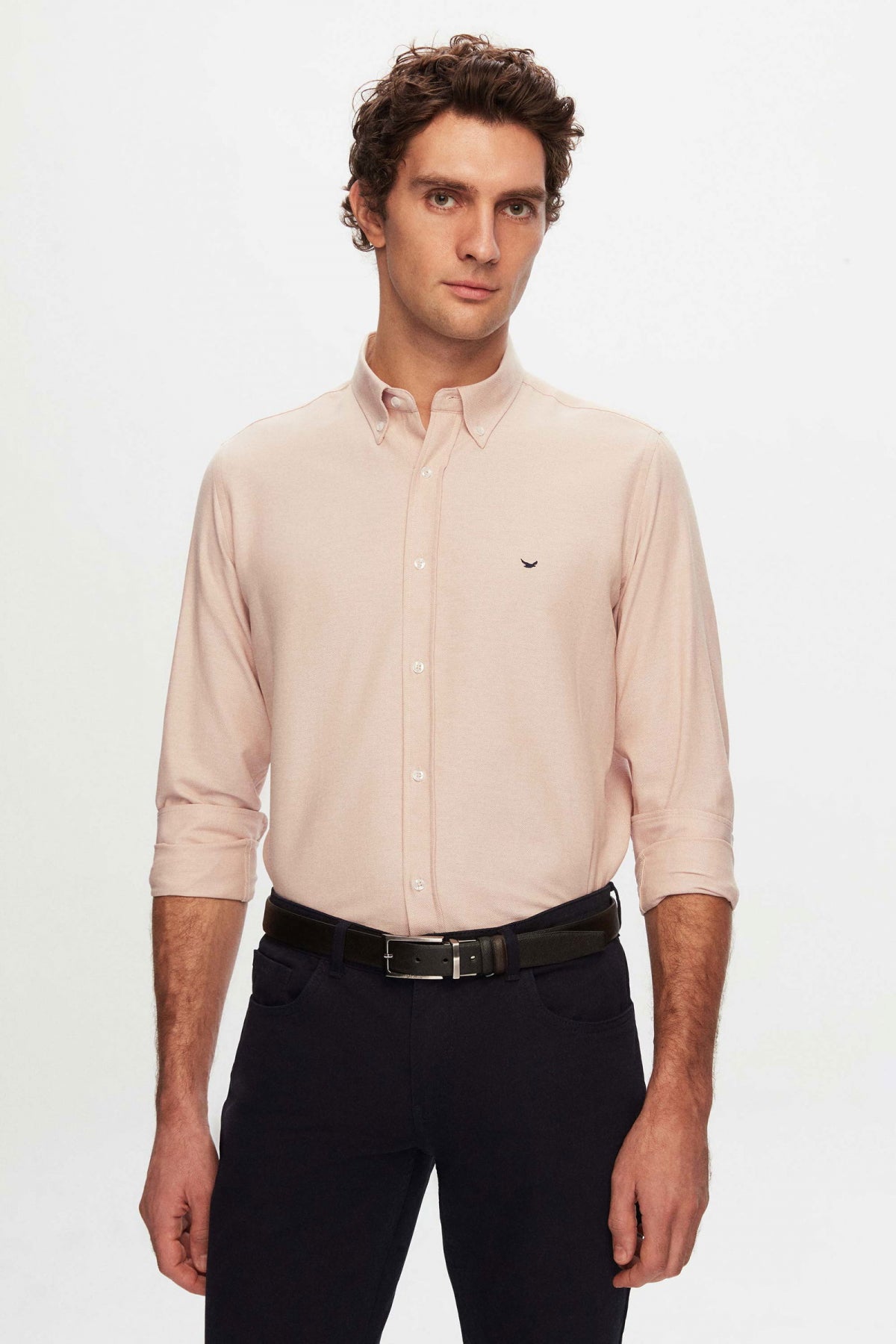 Ds Damat Slim Fit Oxford Button-Down Easy Iron Embroidered Detail Cotton Shirt  - Ecru
