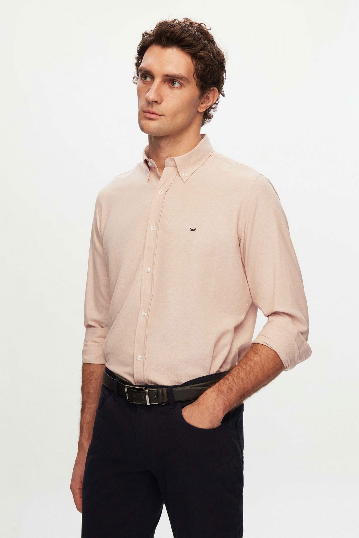 Ds Damat Slim Fit Oxford Button-Down Easy Iron Embroidered Detail Cotton Shirt  - Ecru