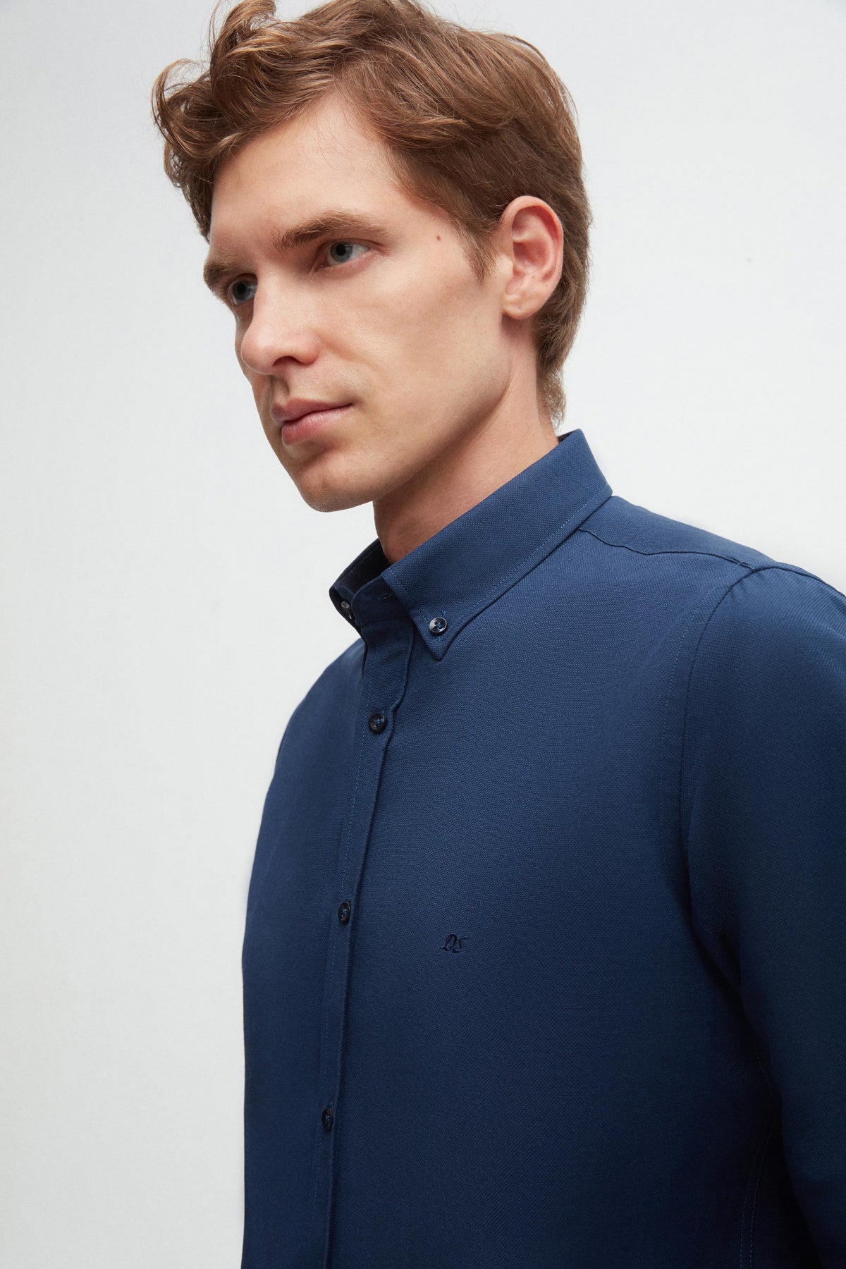 Ds Damat Slim Fit Oxford Button-Down Easy Iron Embroidered Detail Cotton Shirt  - Indigo