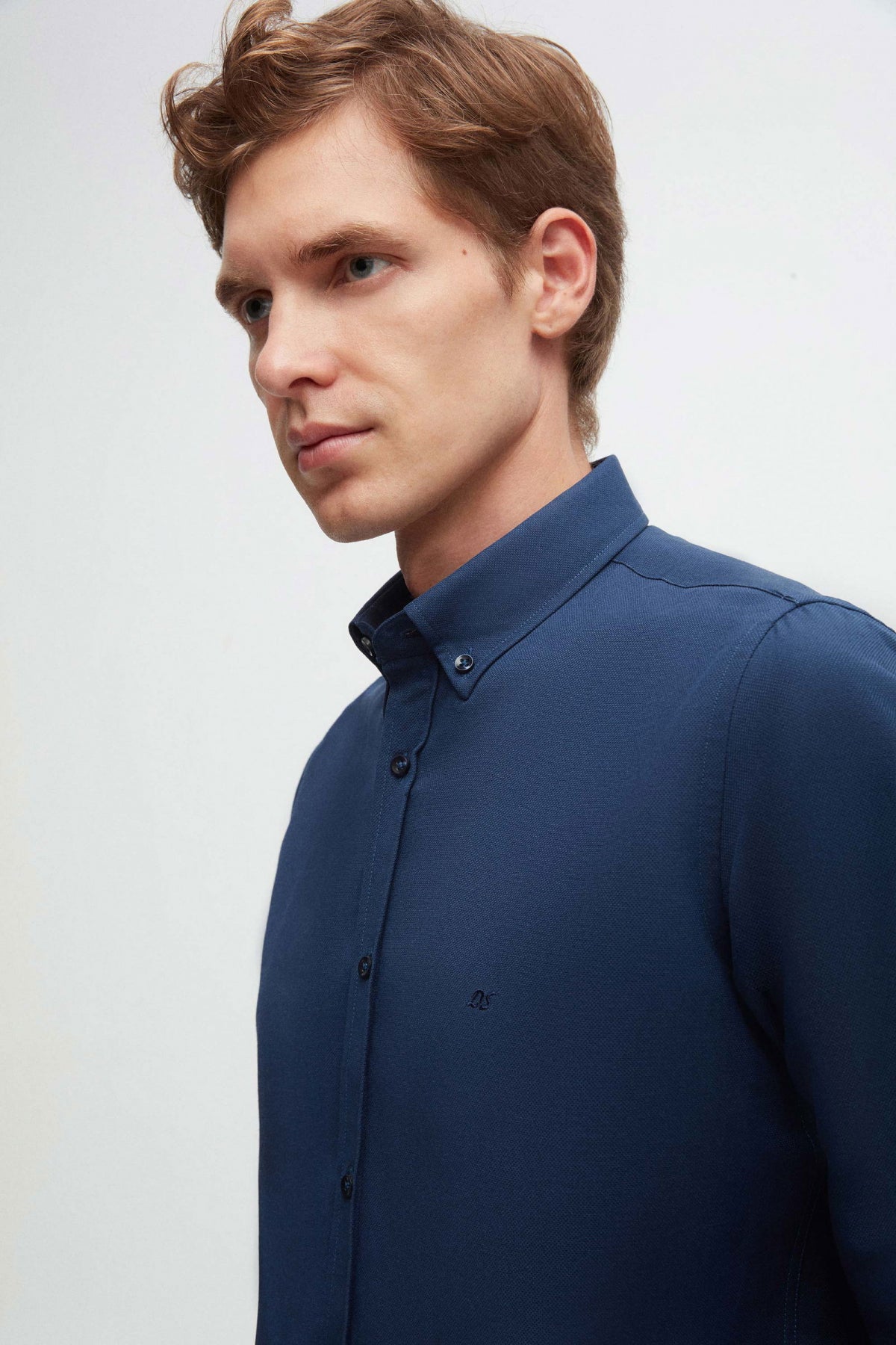 Ds Damat Slim Fit Oxford Button-Down Easy Iron Embroidered Detail Cotton Shirt  - Indigo