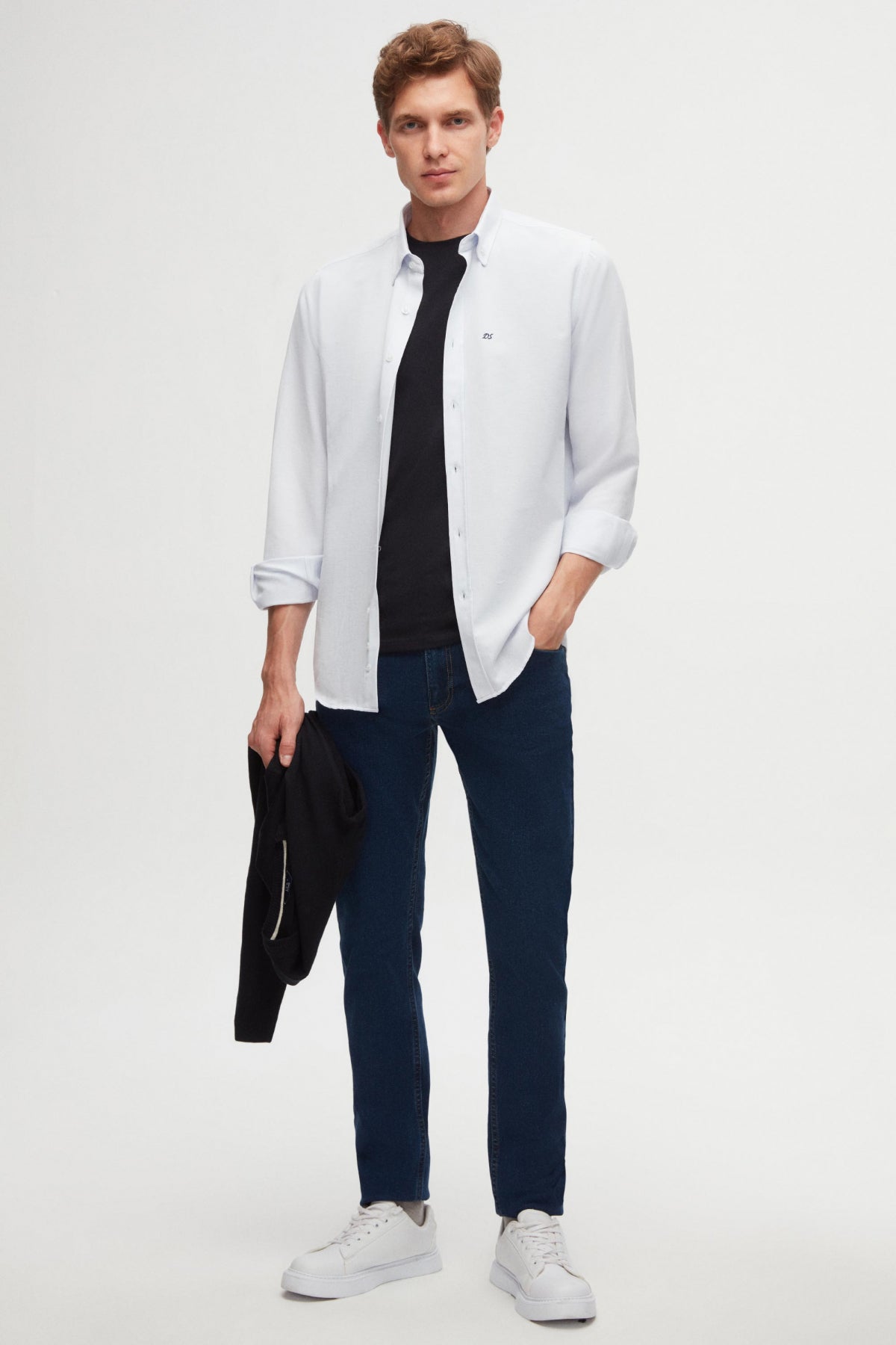 Ds Damat Slim Fit Oxford Button-Down Easy Iron Embroidered Detail Cotton Shirt  - Light Blue