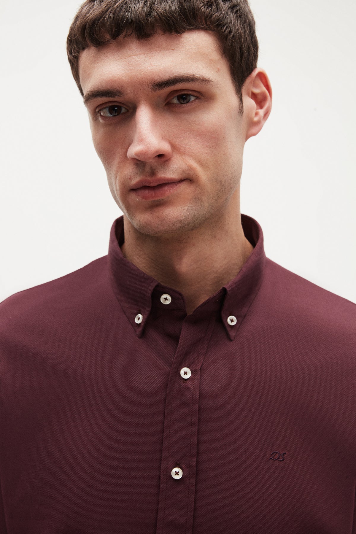 Ds Damat Slim Fit Oxford Button-Down Easy Iron Embroidered Detail Cotton Shirt  - Plum