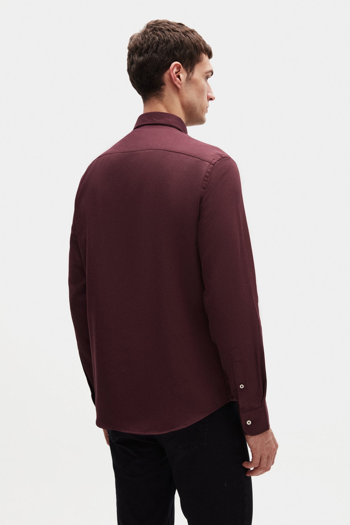 Ds Damat Slim Fit Oxford Button-Down Easy Iron Embroidered Detail Cotton Shirt  - Plum