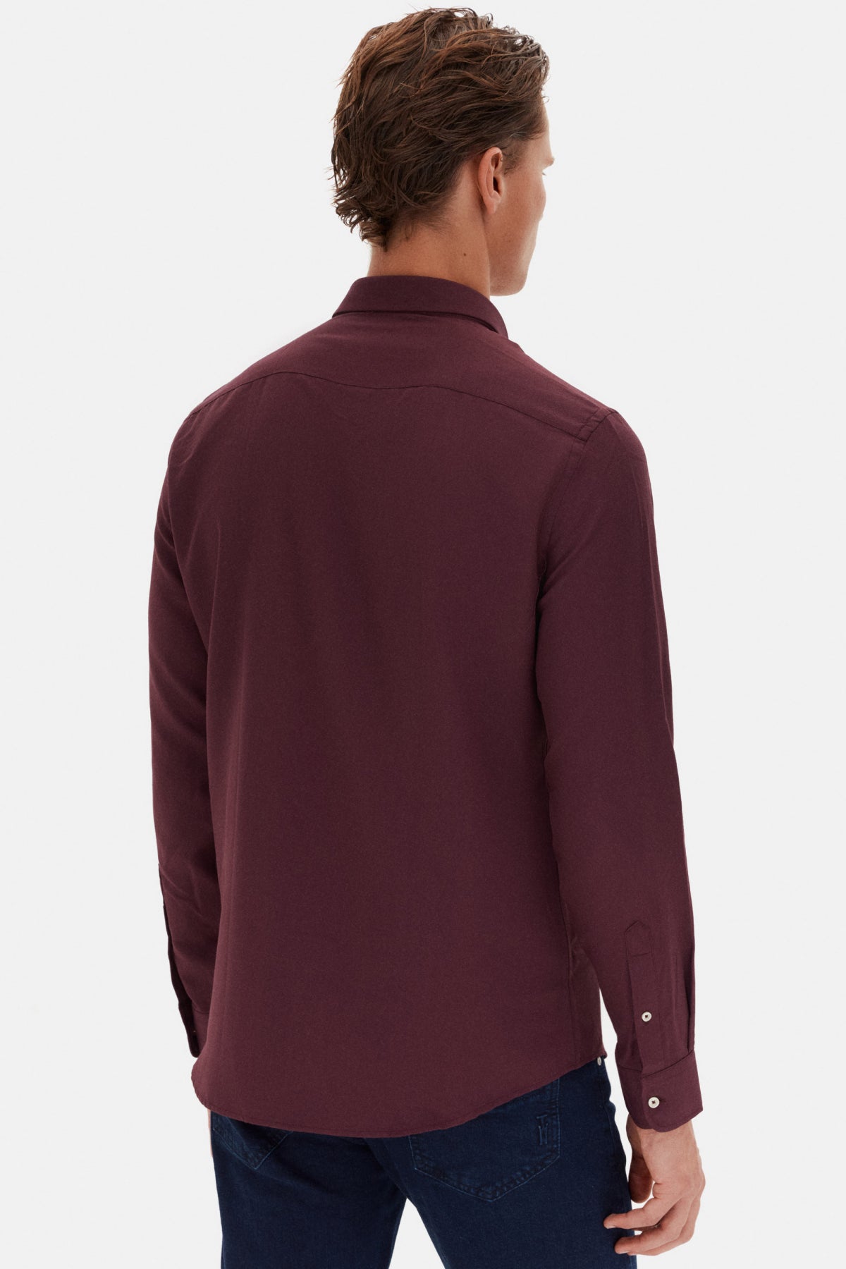 Ds Damat Slim Fit Oxford Button-Down Easy Iron Embroidered Detail Cotton Shirt  - Plum