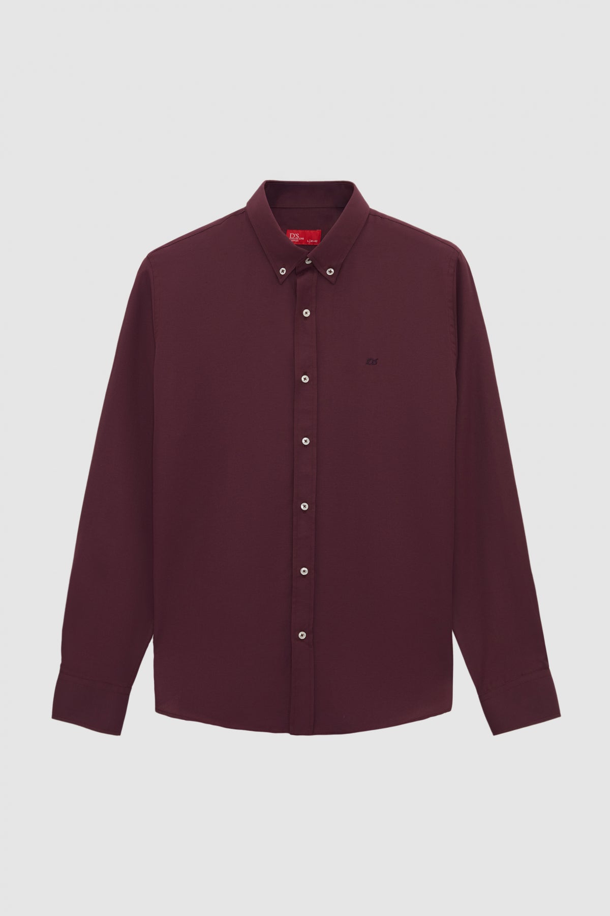 Ds Damat Slim Fit Oxford Button-Down Easy Iron Embroidered Detail Cotton Shirt  - Plum