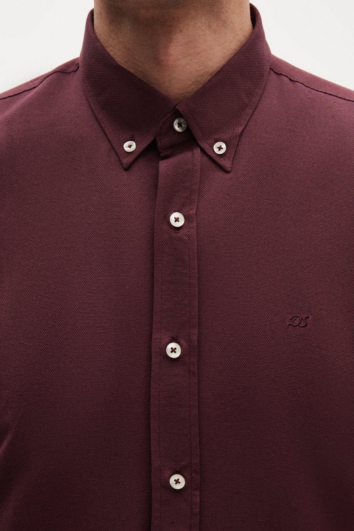 Ds Damat Slim Fit Oxford Button-Down Easy Iron Embroidered Detail Cotton Shirt  - Plum
