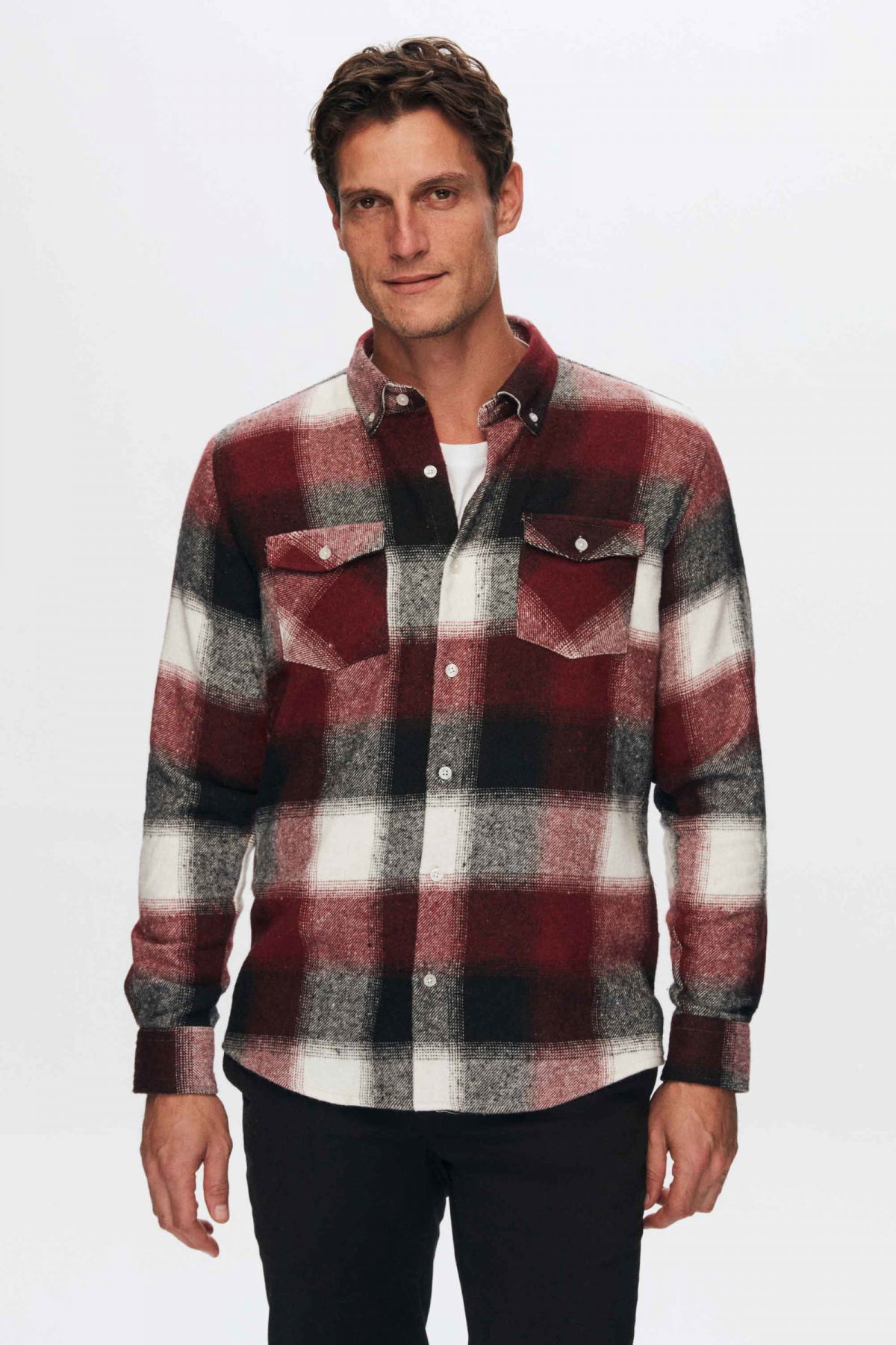 Ds Damat Slim Fit Plaid Lumberjack Shirt  - Burgundy