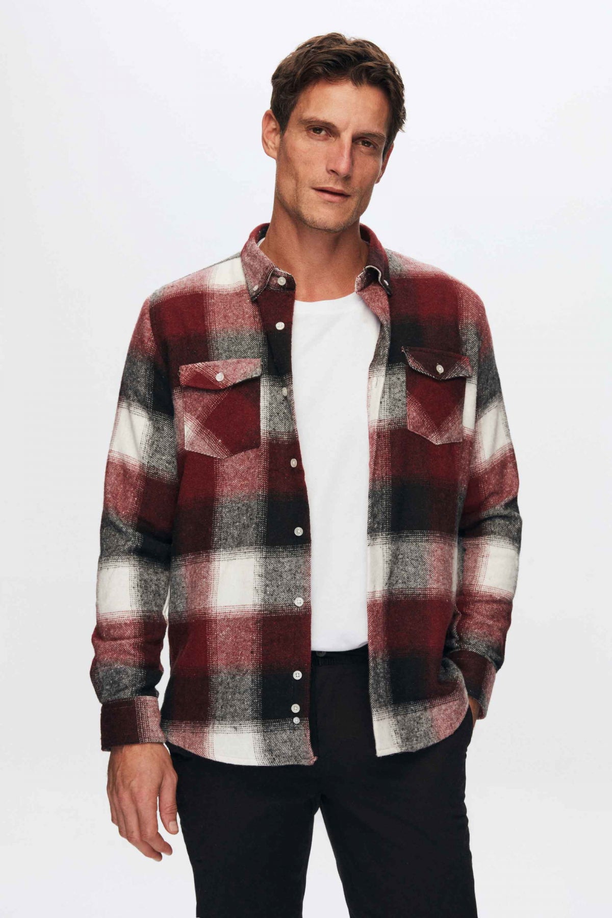 Ds Damat Slim Fit Plaid Lumberjack Shirt  - Burgundy