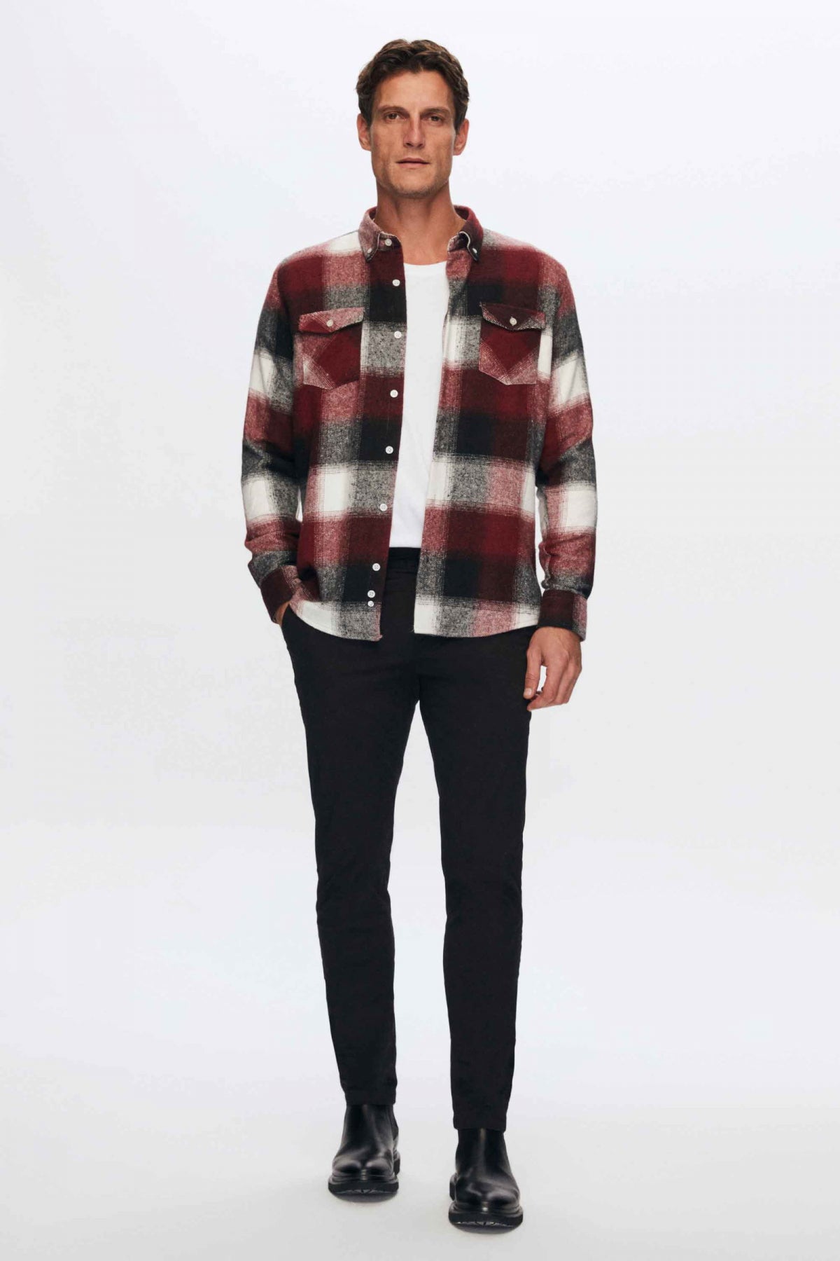 Ds Damat Slim Fit Plaid Lumberjack Shirt  - Burgundy