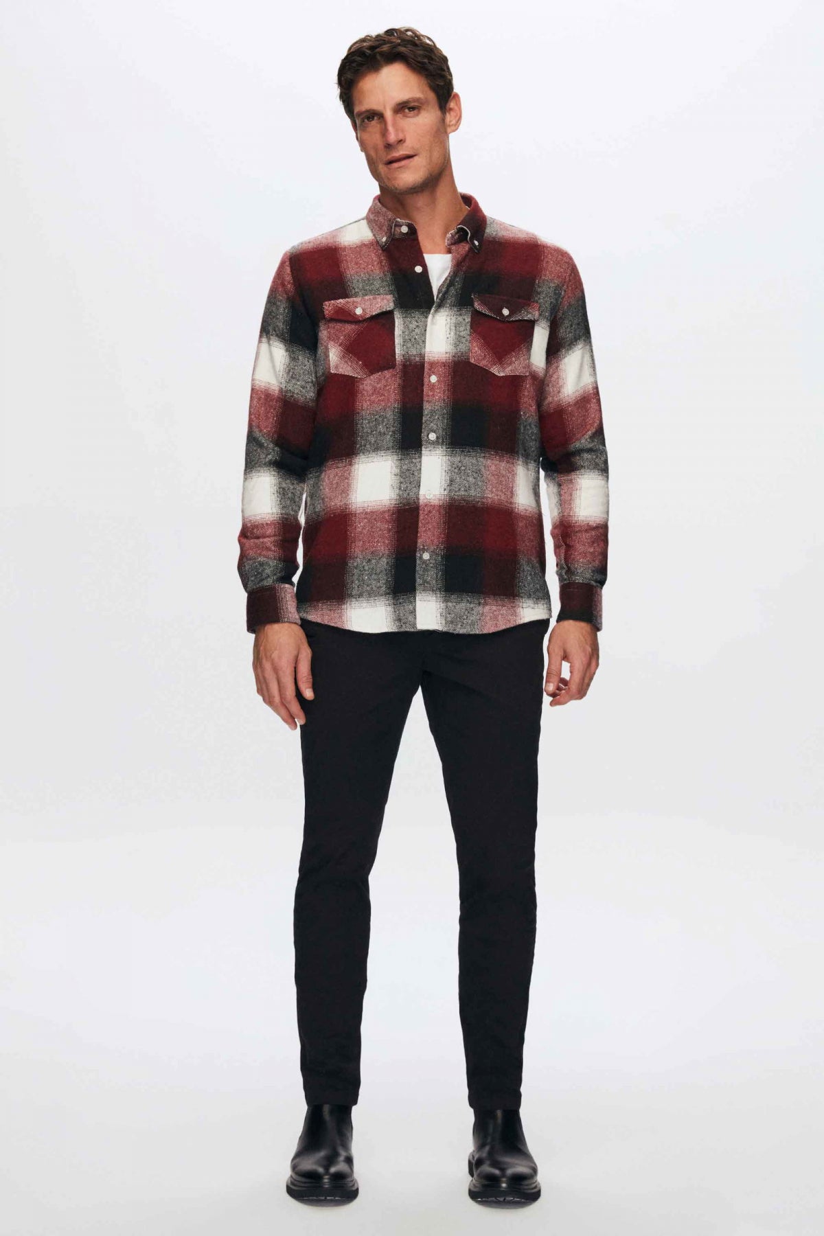 Ds Damat Slim Fit Plaid Lumberjack Shirt  - Burgundy