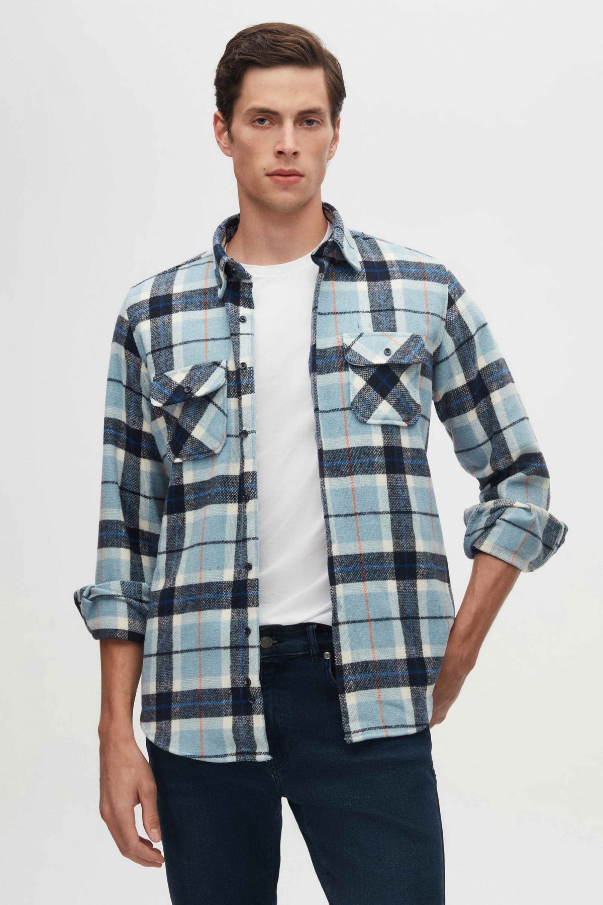 Ds Damat Slim Fit Plaid Lumberjack Shirt  - Light Blue