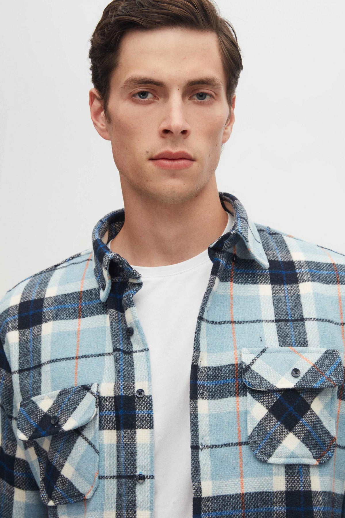 Ds Damat Slim Fit Plaid Lumberjack Shirt  - Light Blue