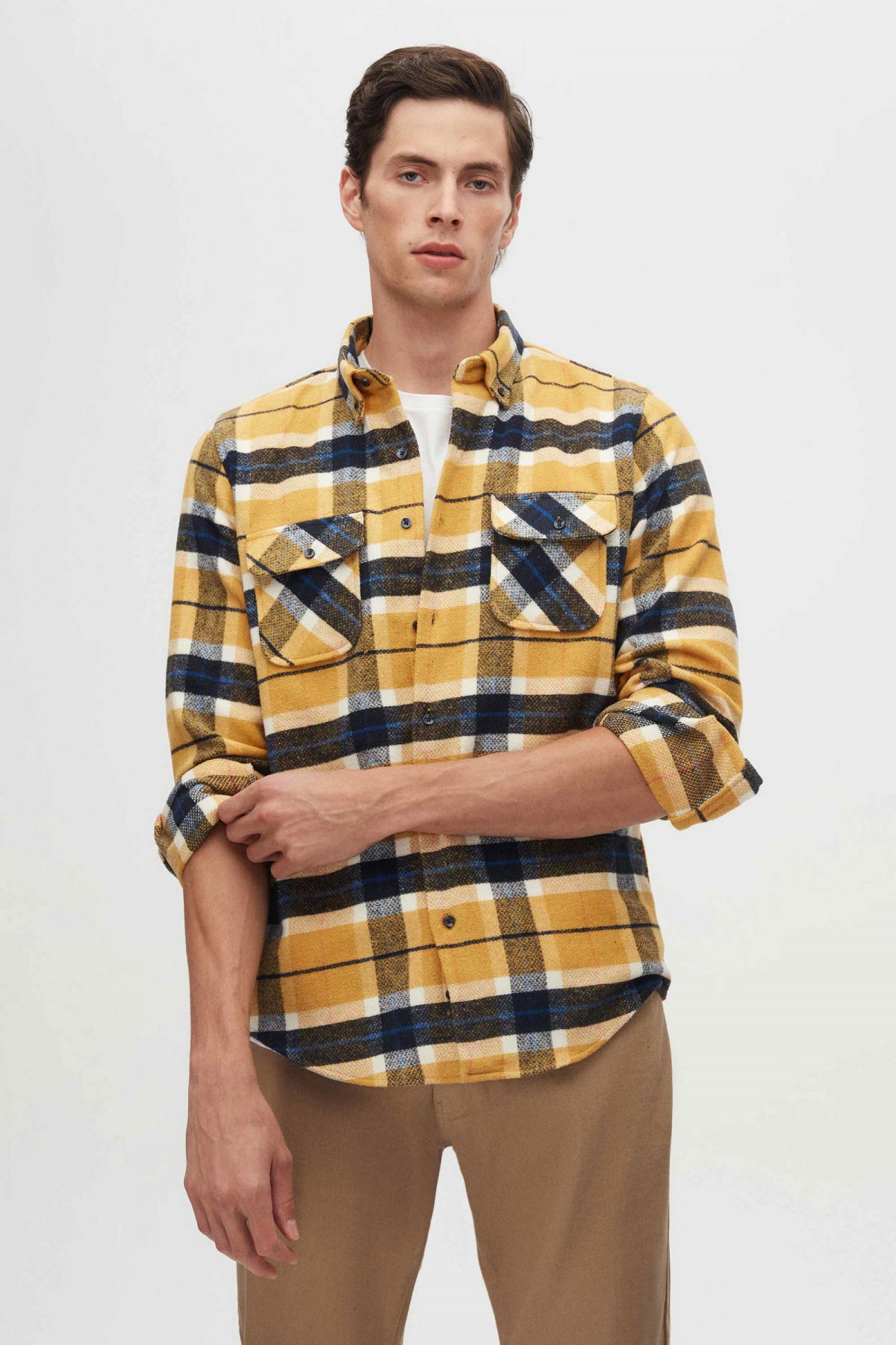 Ds Damat Slim Fit Plaid Lumberjack Shirt  - Mustard