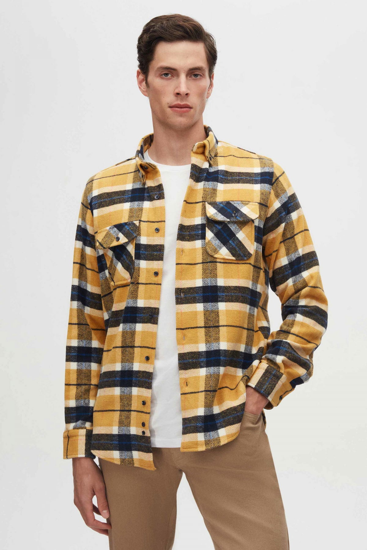 Ds Damat Slim Fit Plaid Lumberjack Shirt  - Mustard