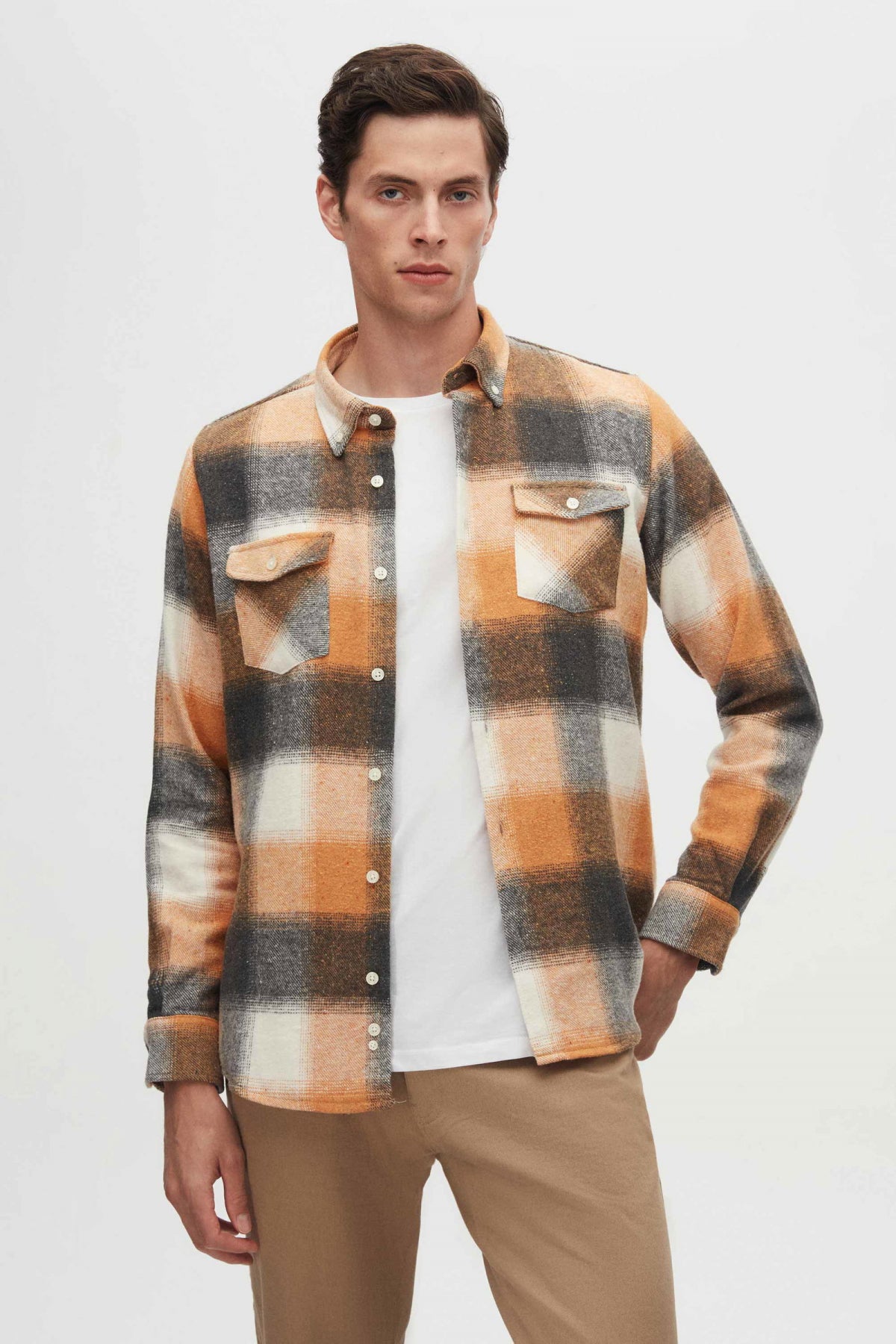 Ds Damat Slim Fit Plaid Lumberjack Shirt  - Orange