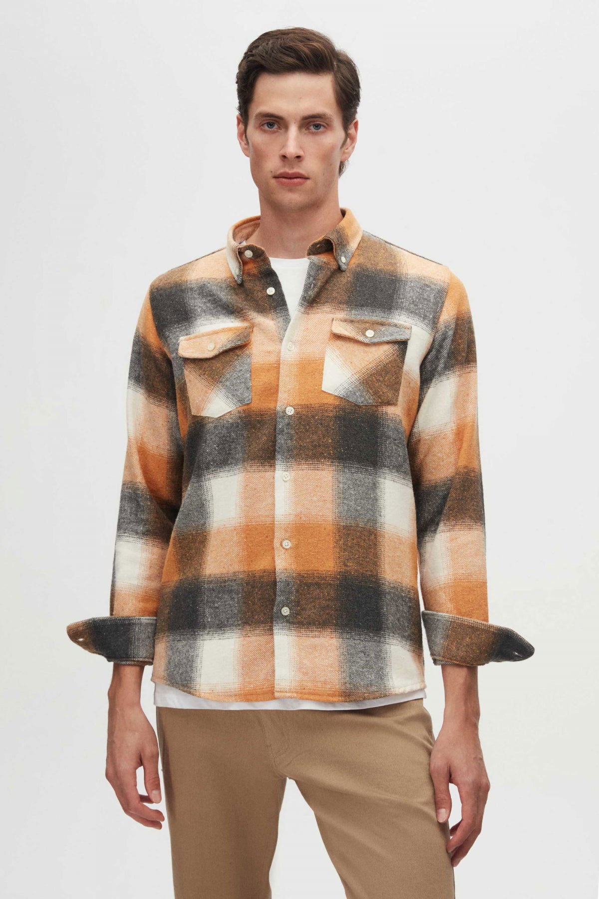 Ds Damat Slim Fit Plaid Lumberjack Shirt  - Orange