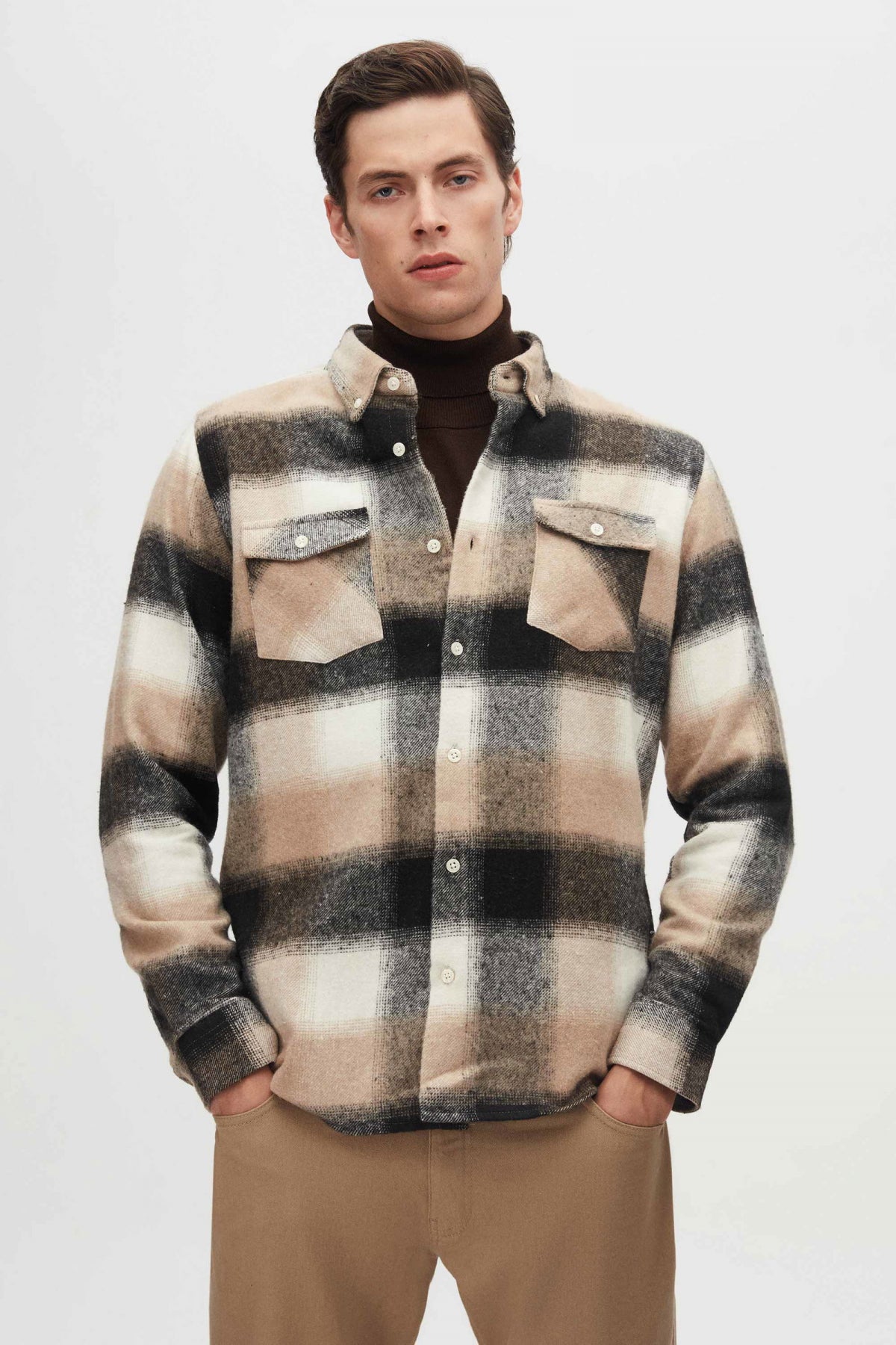 Ds Damat Slim Fit Plaid Lumberjack Shirt  - Taupe