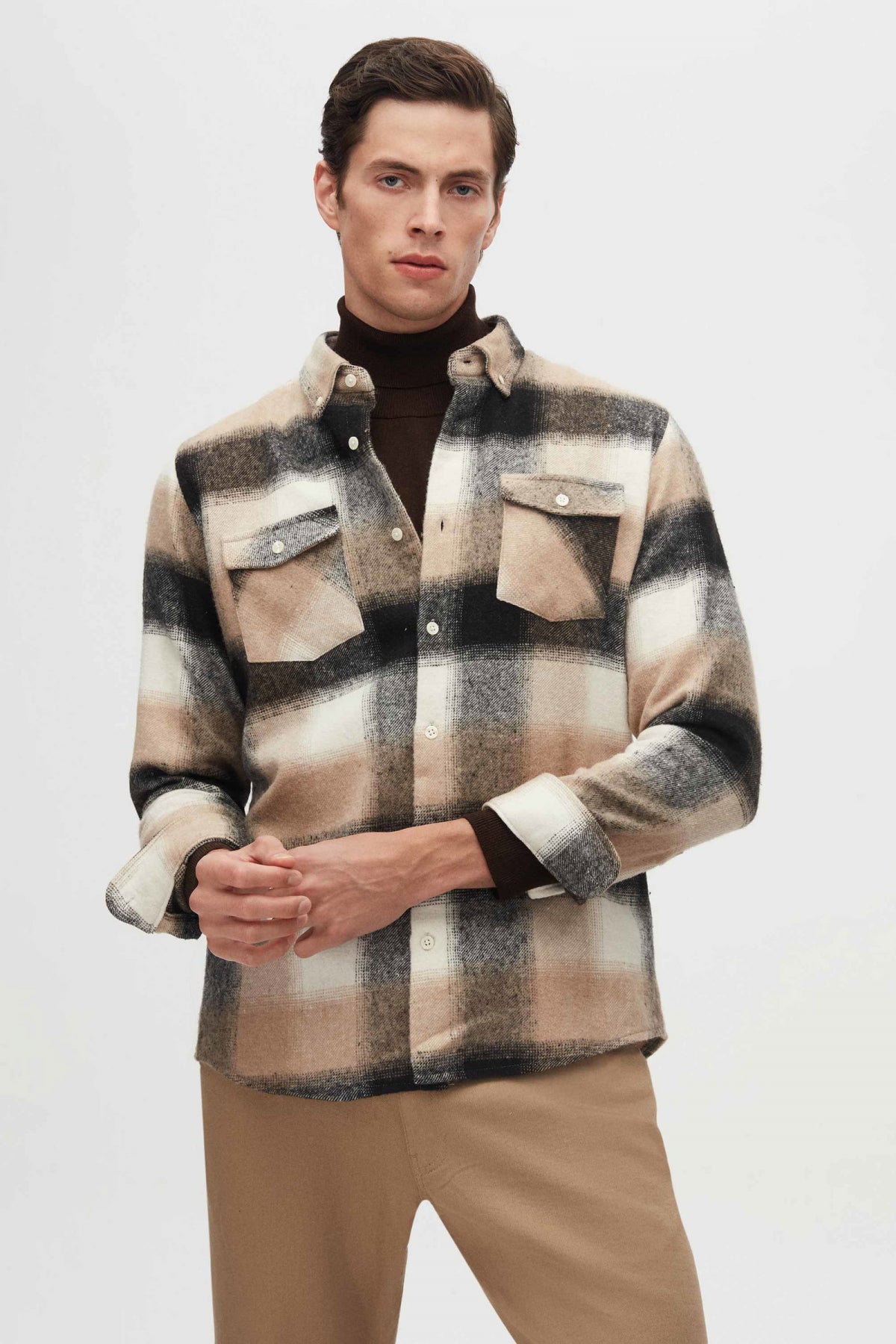 Ds Damat Slim Fit Plaid Lumberjack Shirt  - Taupe
